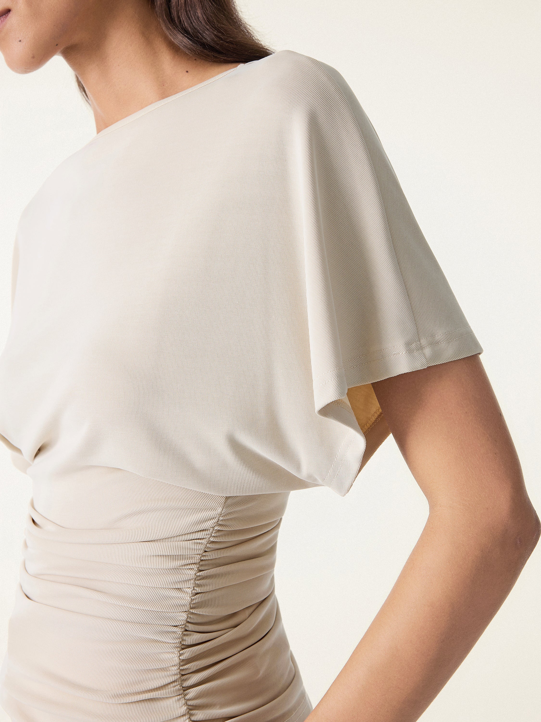 OGLmove Boatneck Batwing Sleeve Side Ruched Top