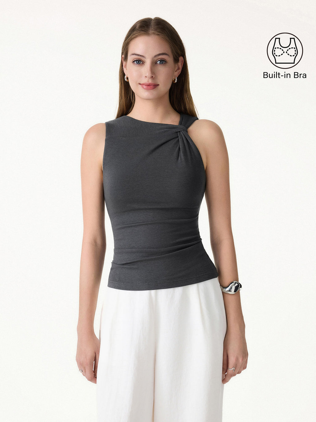 OGLmove Women's Sweat-Wicking Asymmetrical Neck Knotted Bra Tank