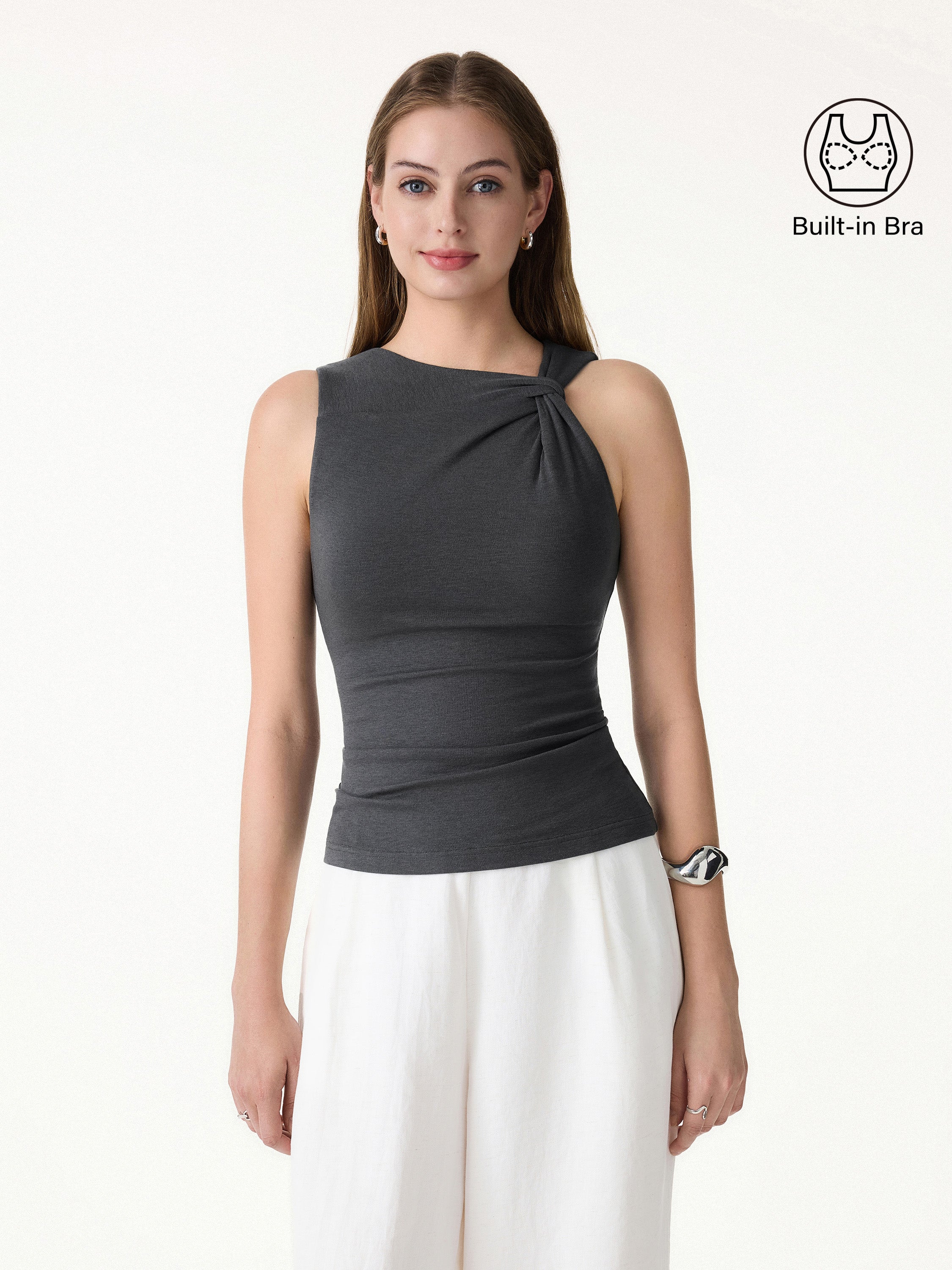 OGLmove Women's Sweat-Wicking Asymmetrical Neck Knotted Bra Tank