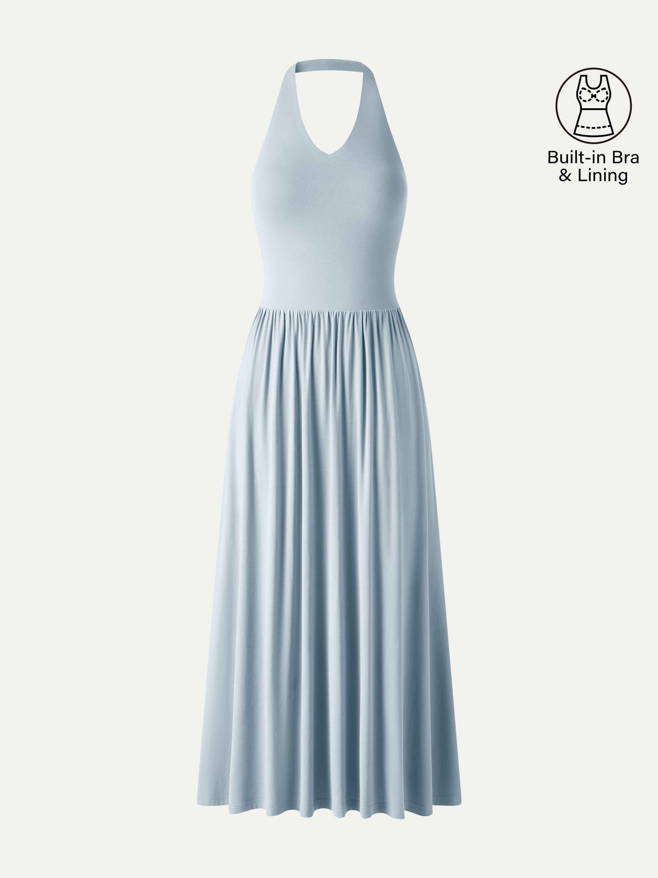 OGLmove SkinKiss Halter Ruched Midi Bra Dress with Pockets