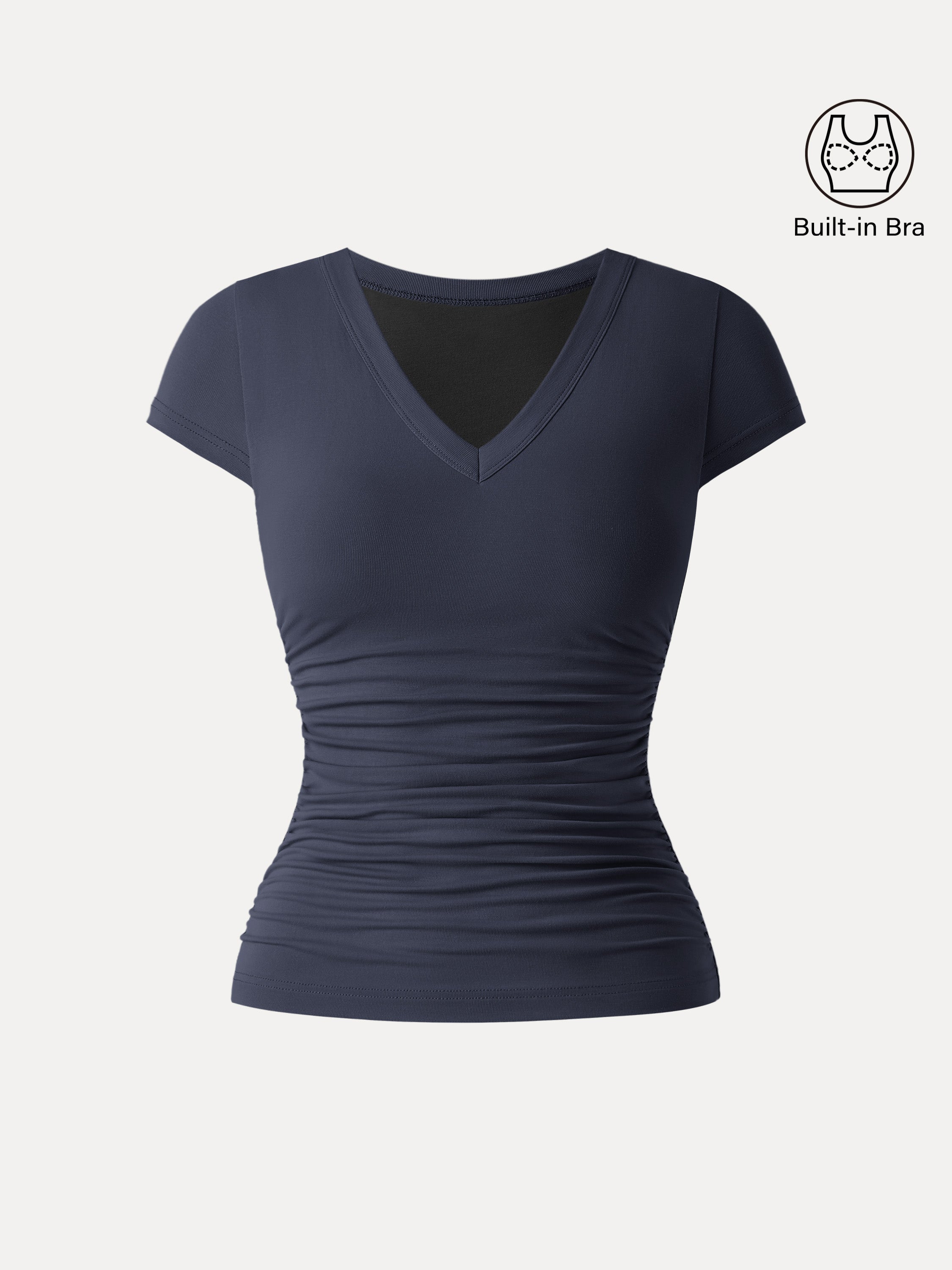 OGLmove Women's V-Neck Side Ruched Cap Sleeve Bra Tee