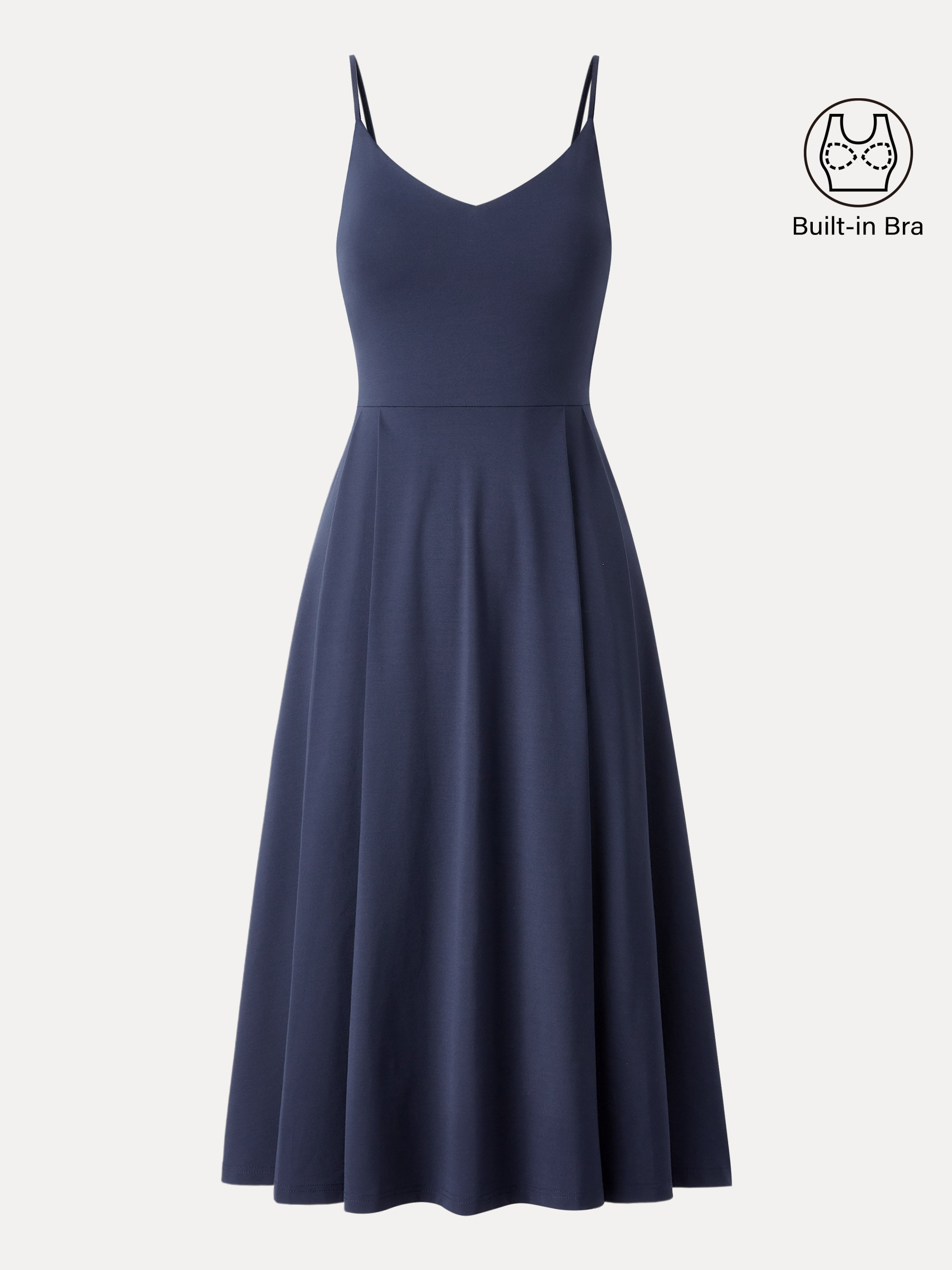 OGLmove Women's Bamboo Ponte V-Neck Fit-and-Flare Midi Bra Sundress with Pockets