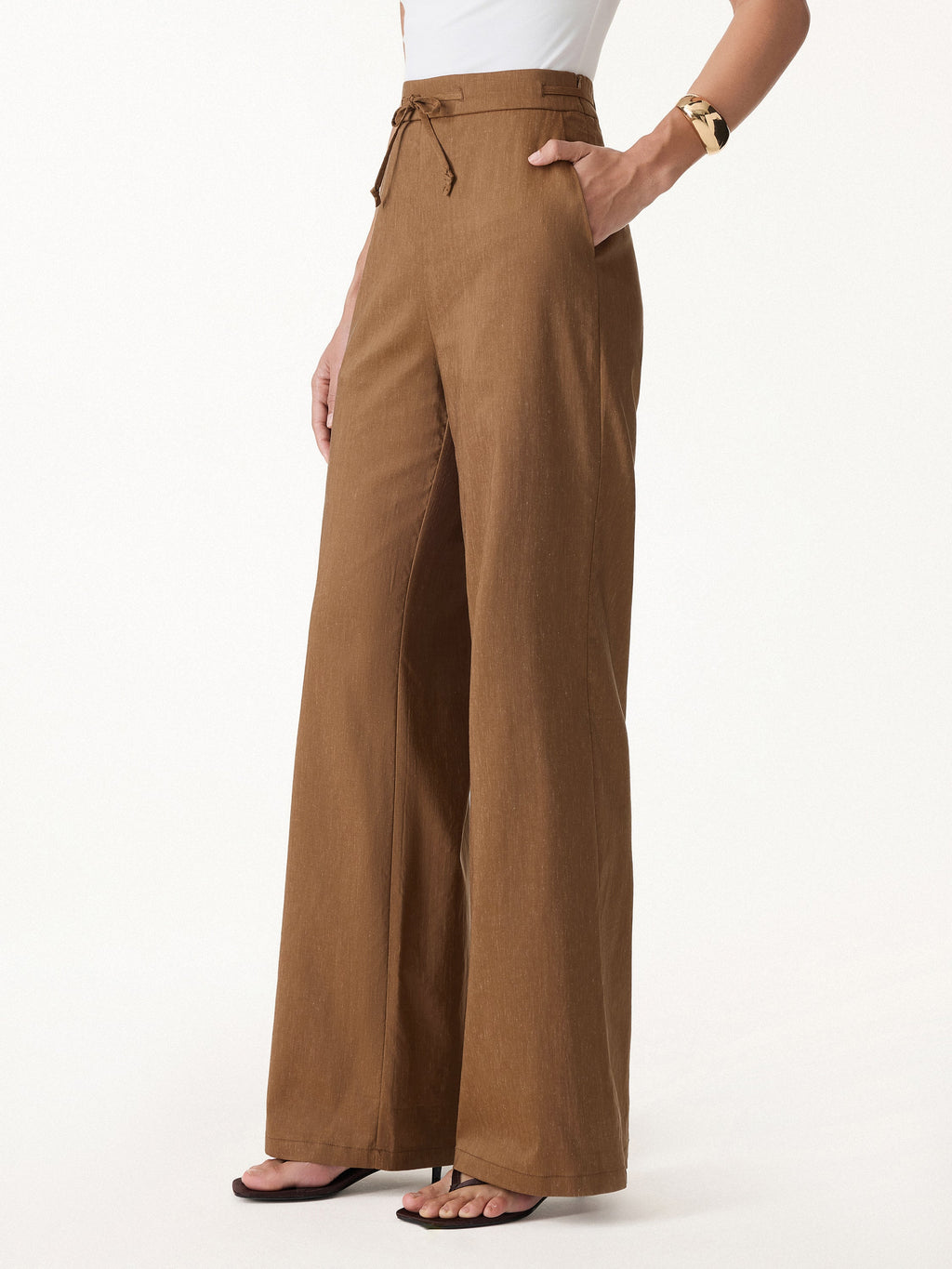 OGLmove Linen Drawstring Wide Leg Pant with Pockets