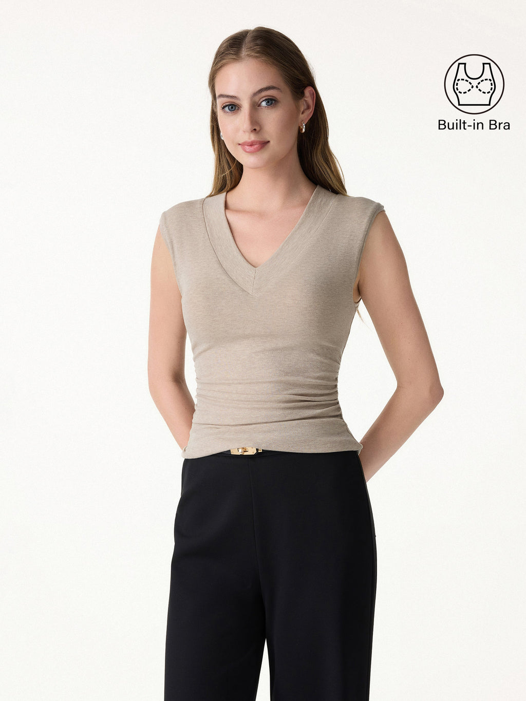 OGLmove Women's V-Neck Wide Shoulder Ruched Bra Top