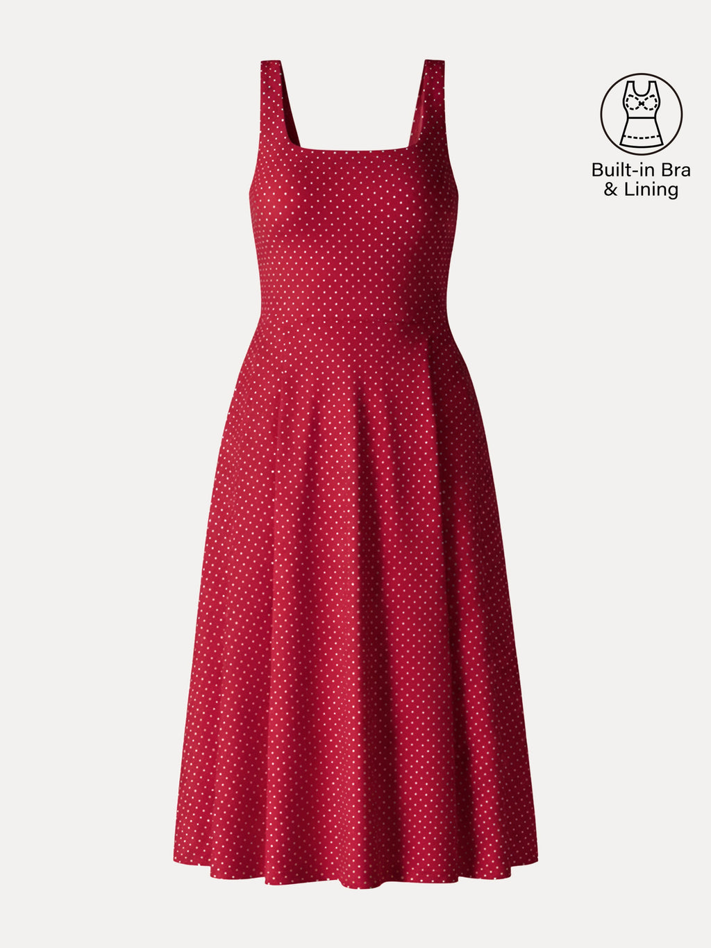 OGLmove Women's Stretch Cotton Square Neck Midi Bra Dress with Pockets