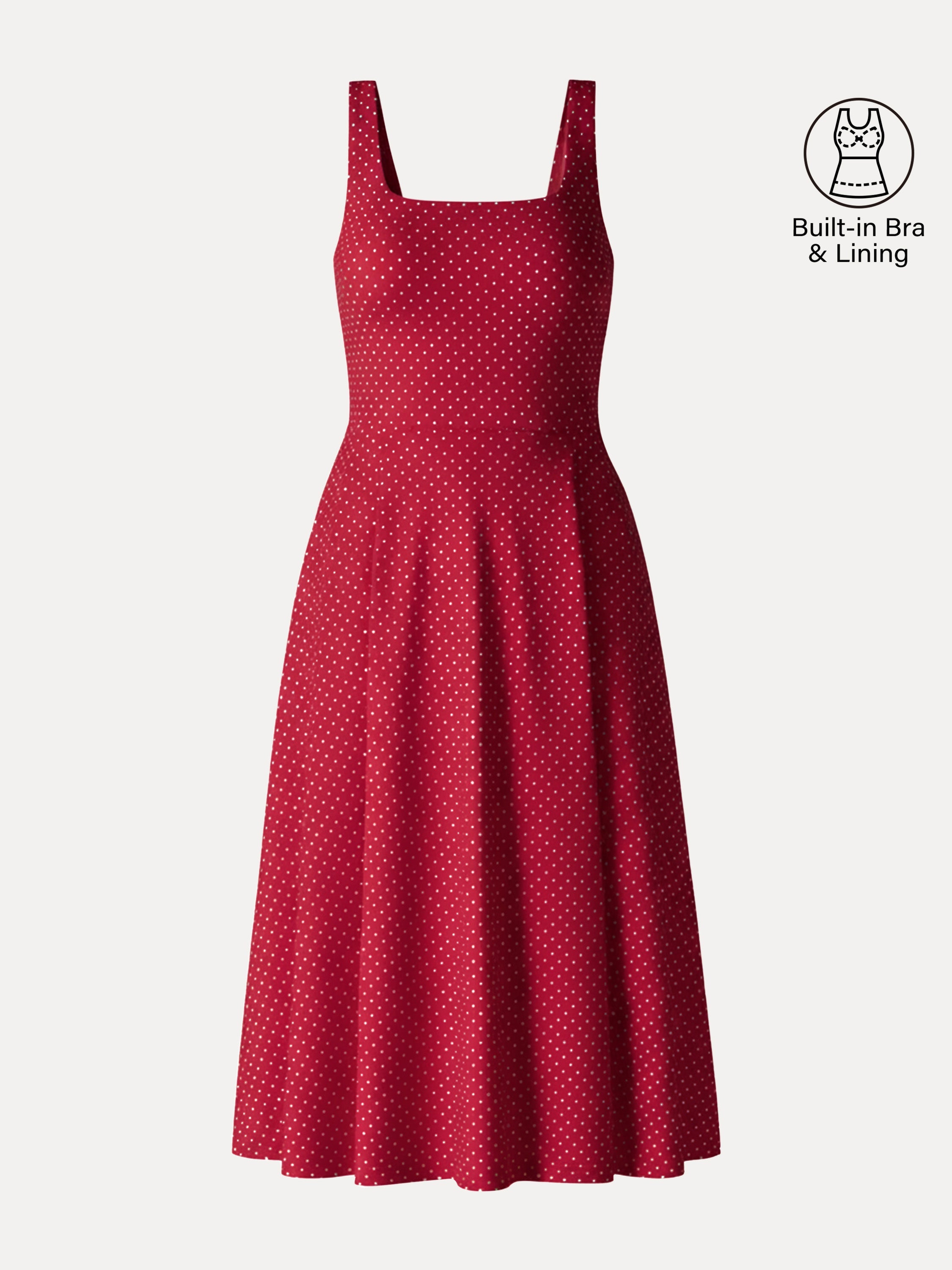 OGLmove Women's Stretch Cotton Square Neck Midi Bra Dress with Pockets