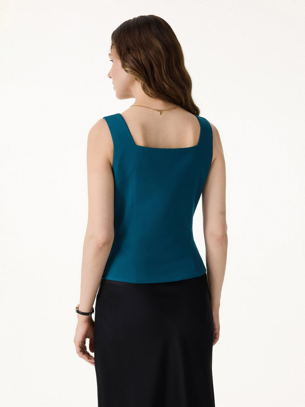 OGLmove Stretch Ponte Square Neck Cropped Waistcoat with Pockets