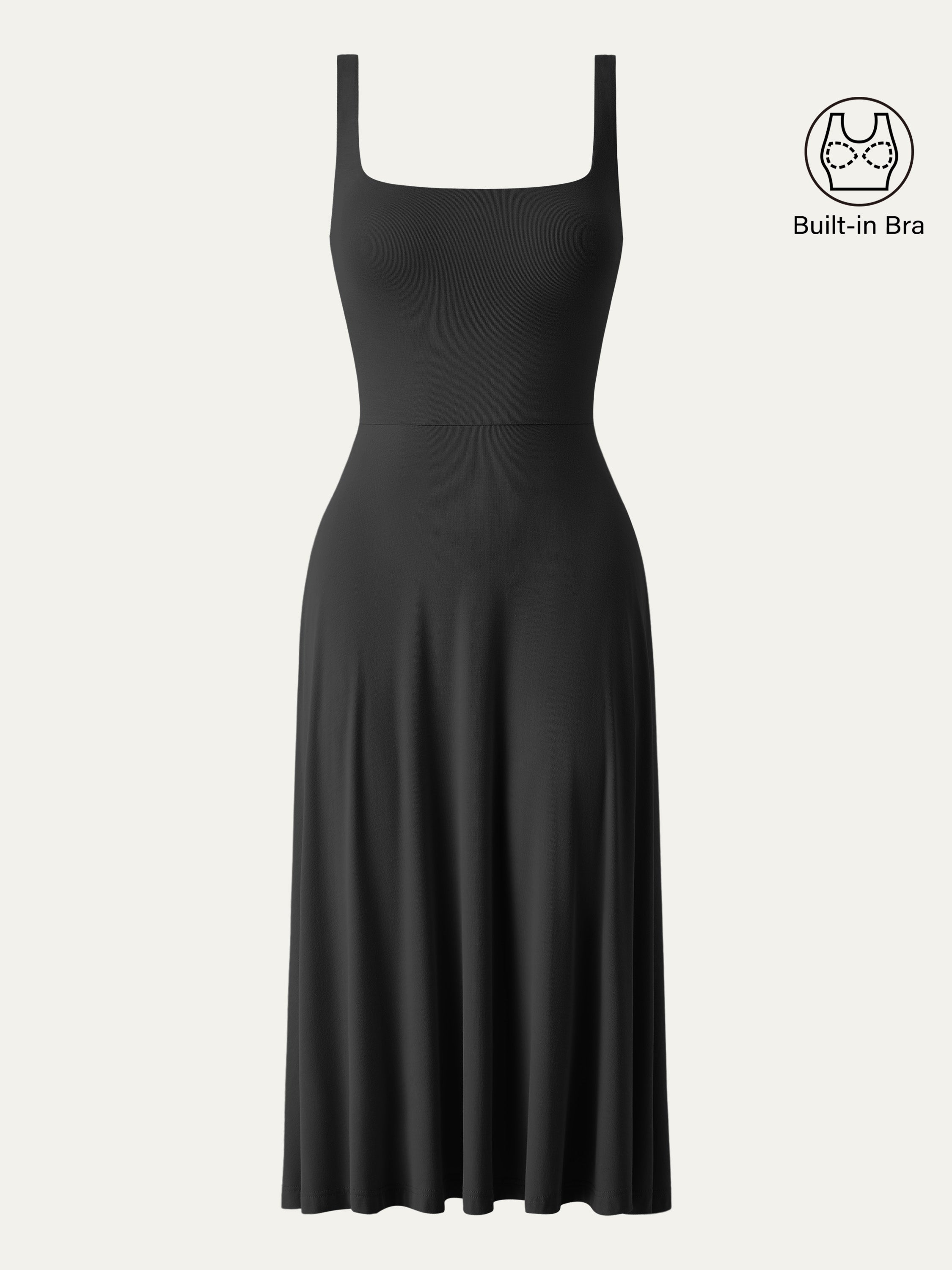 OGLmove Square Neck Flowy New Airy Bra Midi Dress