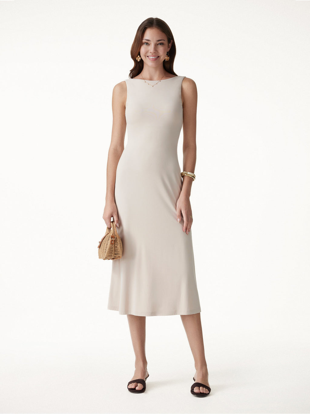 OGLmove Boatneck Open-Back Flowy Midi Bra Dress