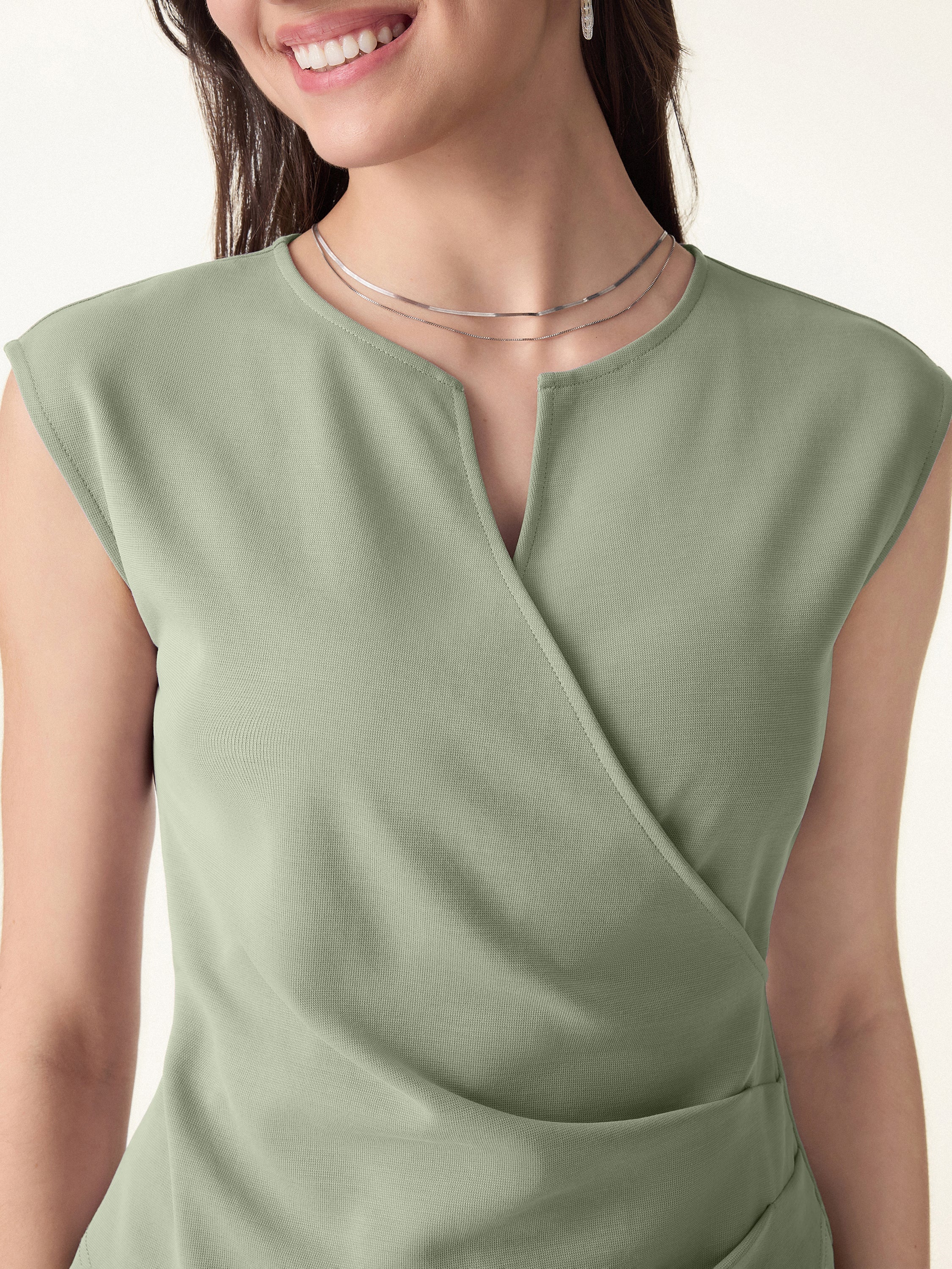 OGLmove Surplice Wide Shoulder Tucked Angled Tank Top