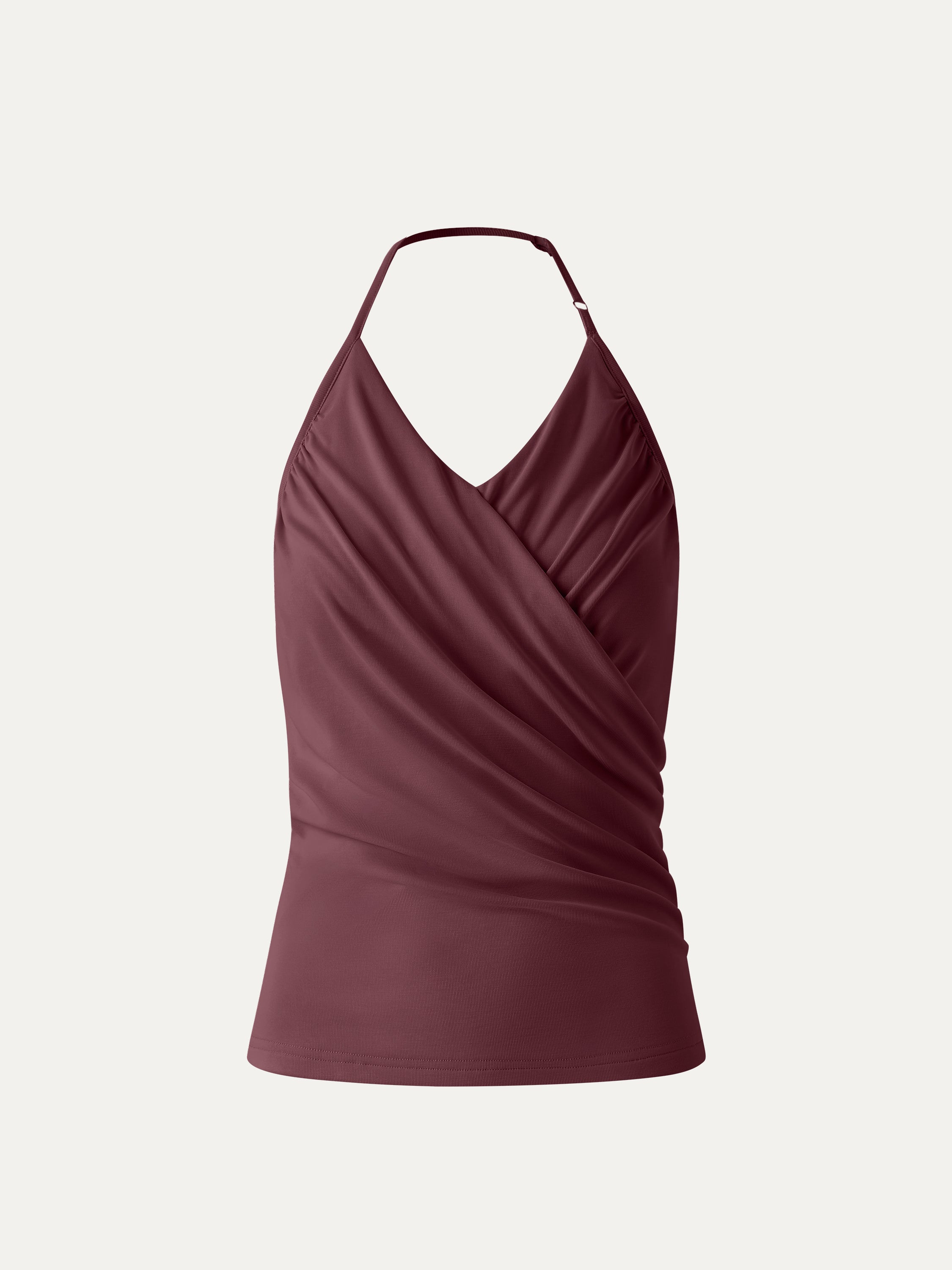 OGLmove Modal Halter Neck Surplice Ruched Bandless Bra Top