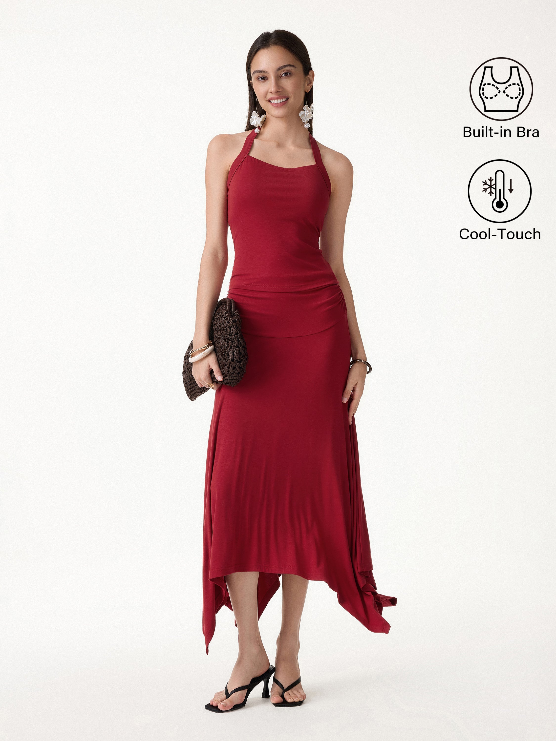 OGLmove Sleek Halter Bra Top and Handkerchief Hem Skirt Set