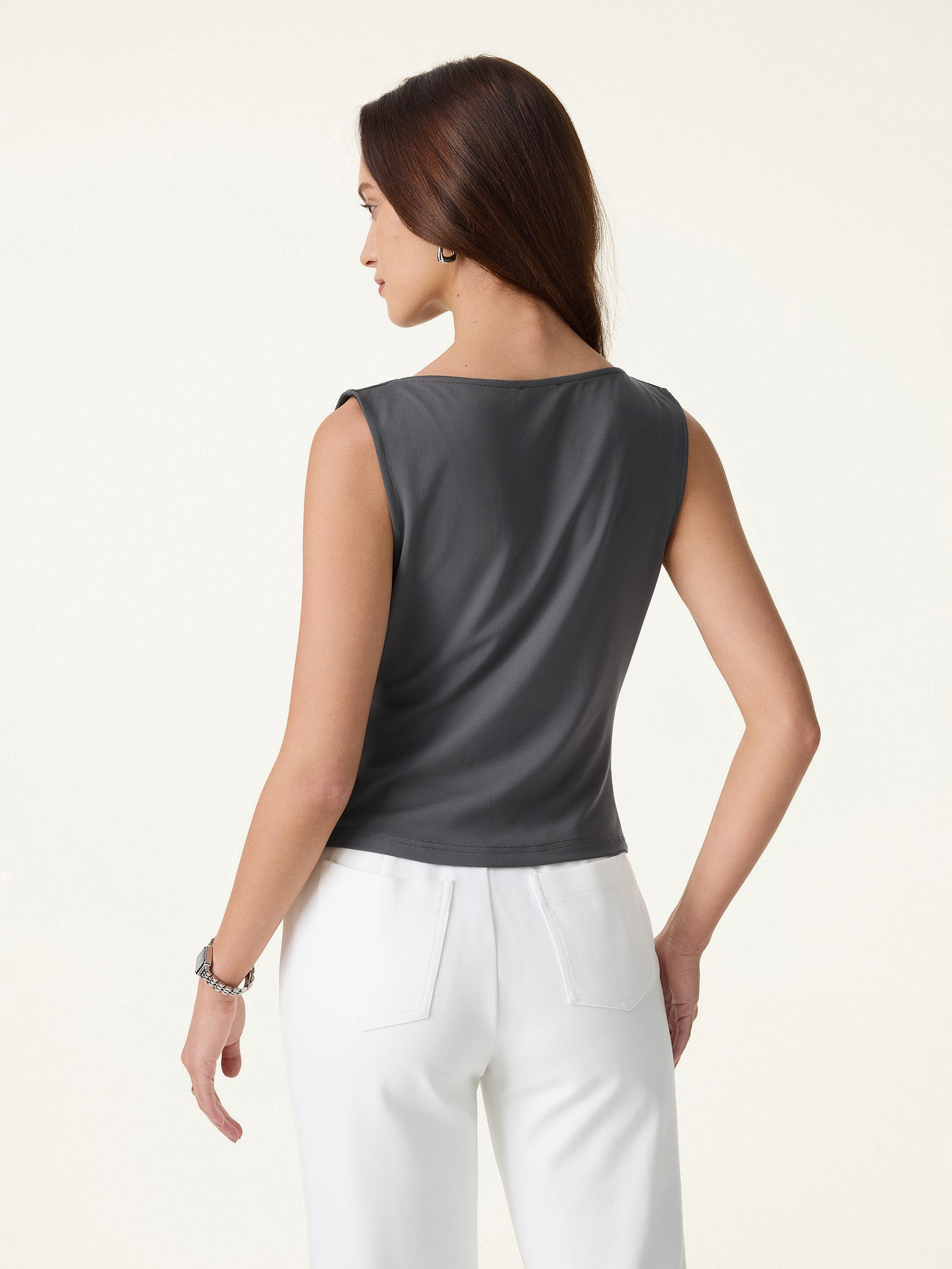 OGLmove Cowl Neck Asymmetrical Tucked Sleeveless Top