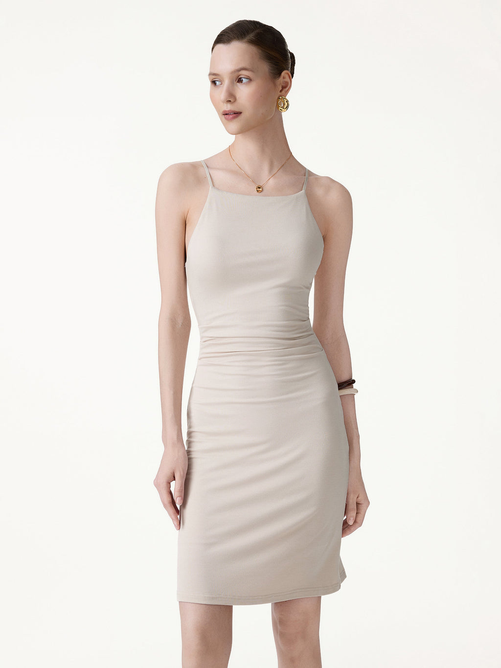 OGLmove Women's CoolTouch A-Line Ruched Mini Bra Dress