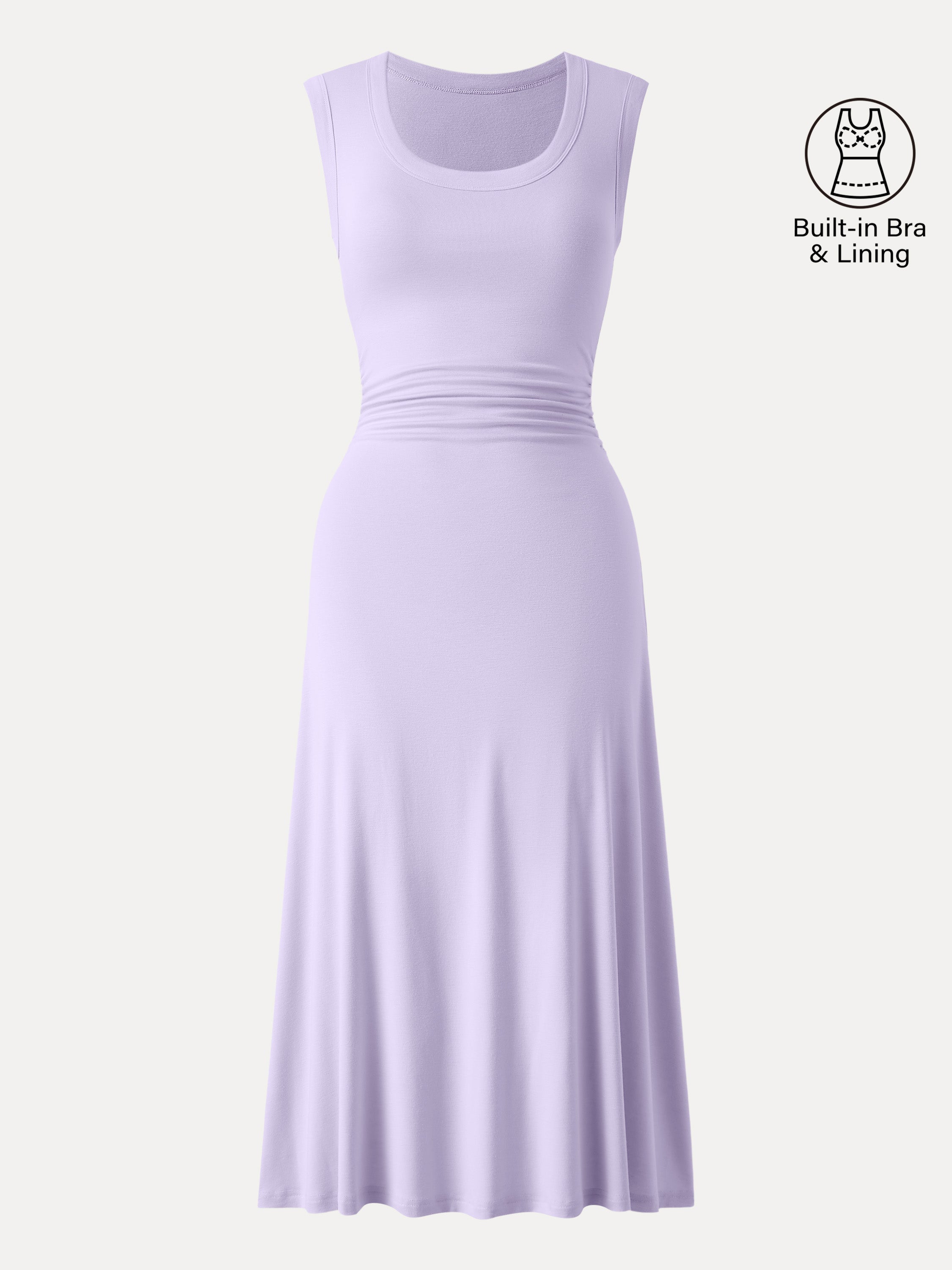 OGLmove Scoop Neck Side Ruched Airy Bra Midi Dress