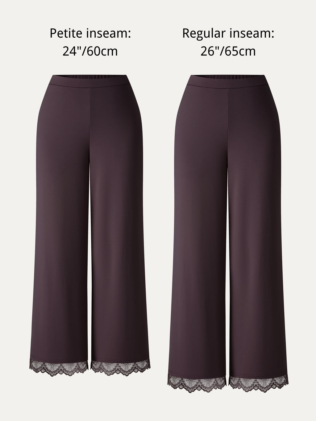 OGLmove Lace Trim Draped Mid Rise Wide Leg Pants with Pockets