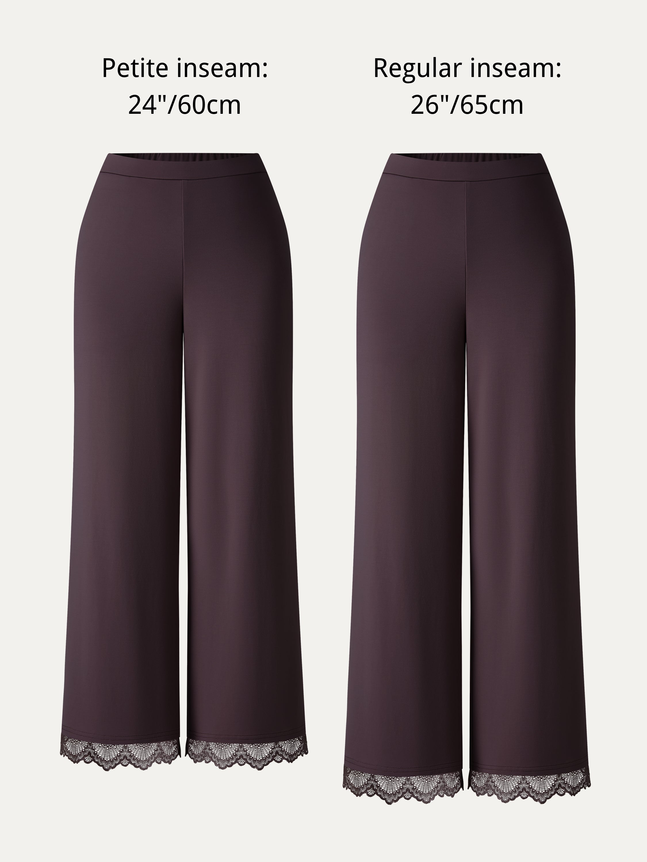 OGLmove Lace Trim Draped Mid Rise Wide Leg Pants with Pockets