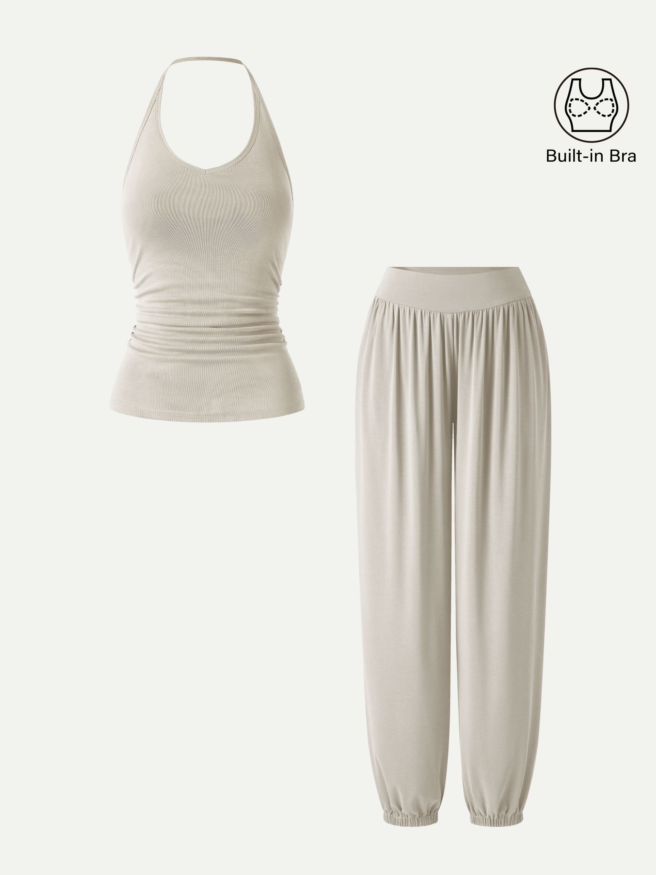 OGLmove 2-Piece Open Back Bra Top & Balloon Pants with Pockets