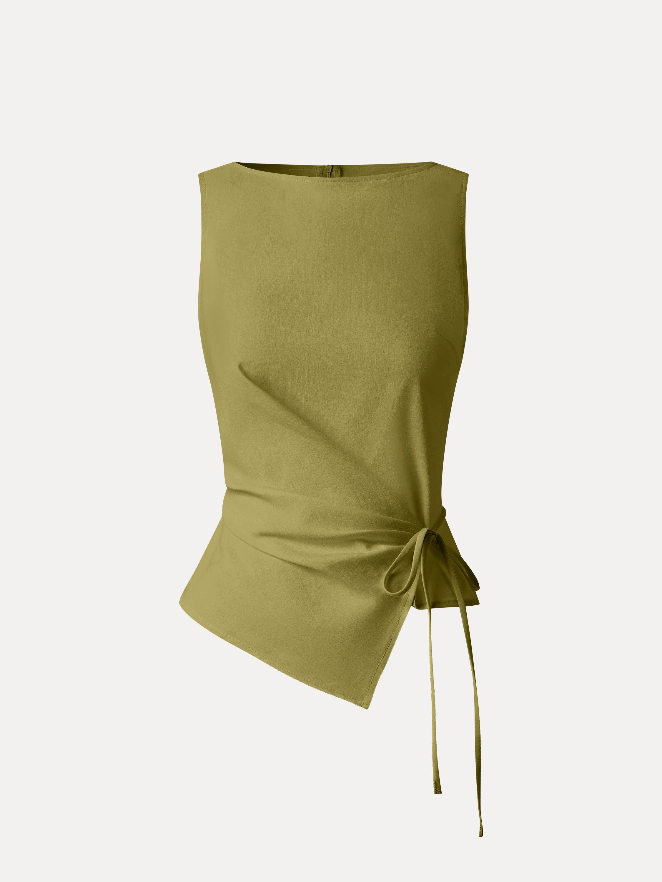 OGLmove Lyocell-Linen Blend Boatneck Waist-Defined Top