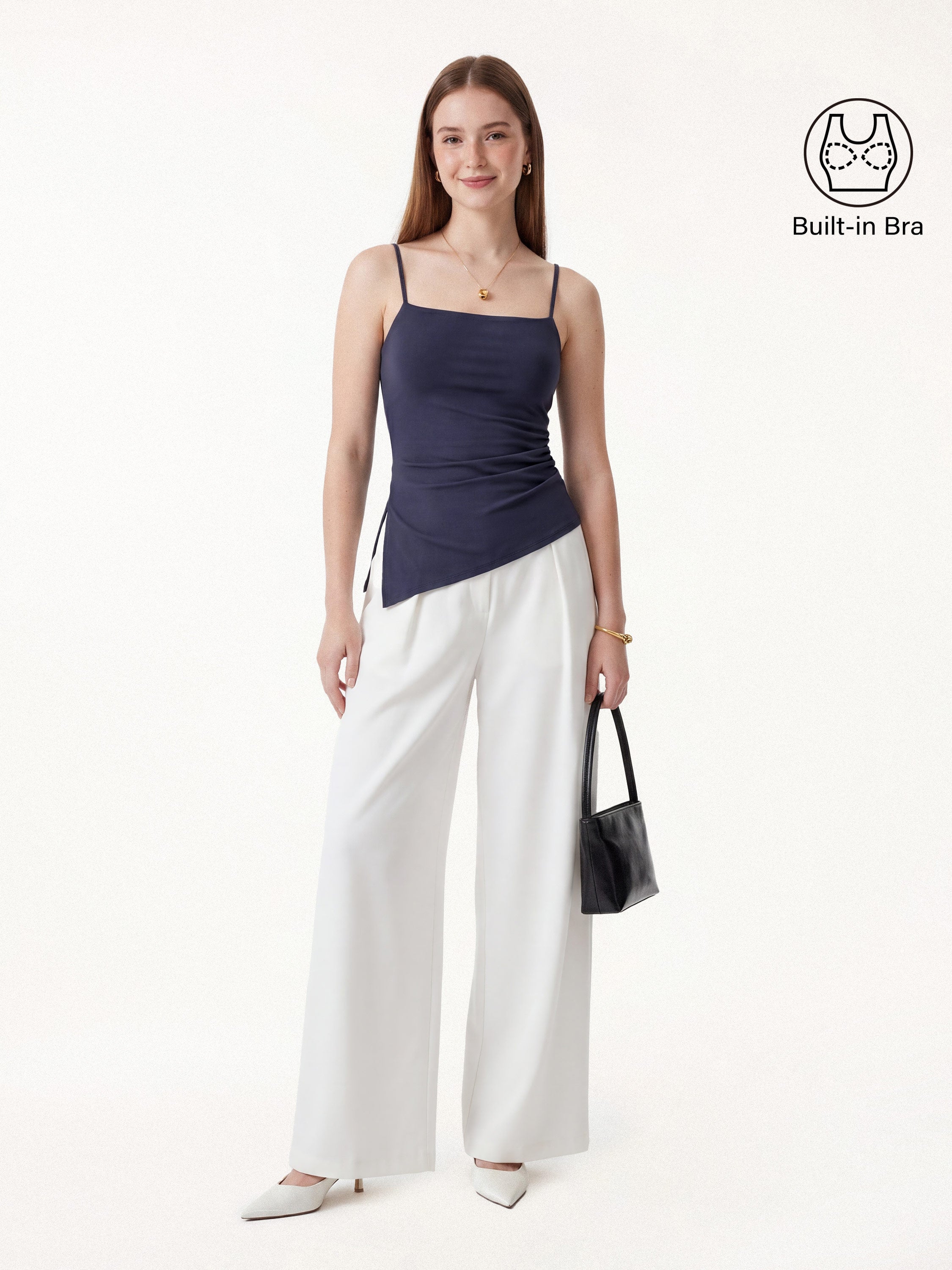 OGLmove Square Neck Spaghetti Bra Top with Side Slit