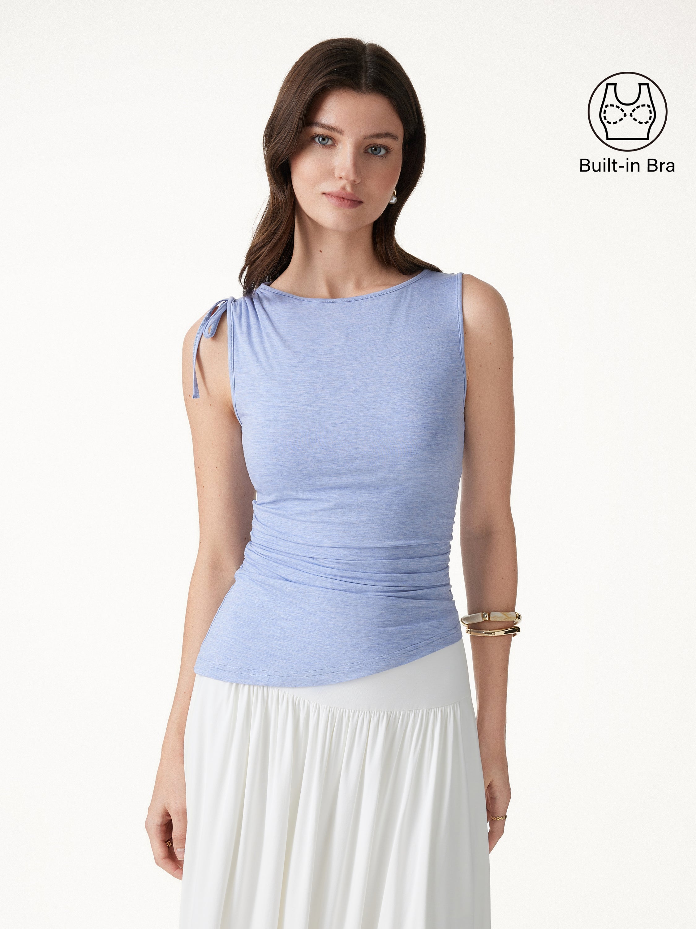 OGLmove Women's Bamboo Heathered Boatneck Ruched Bra Top