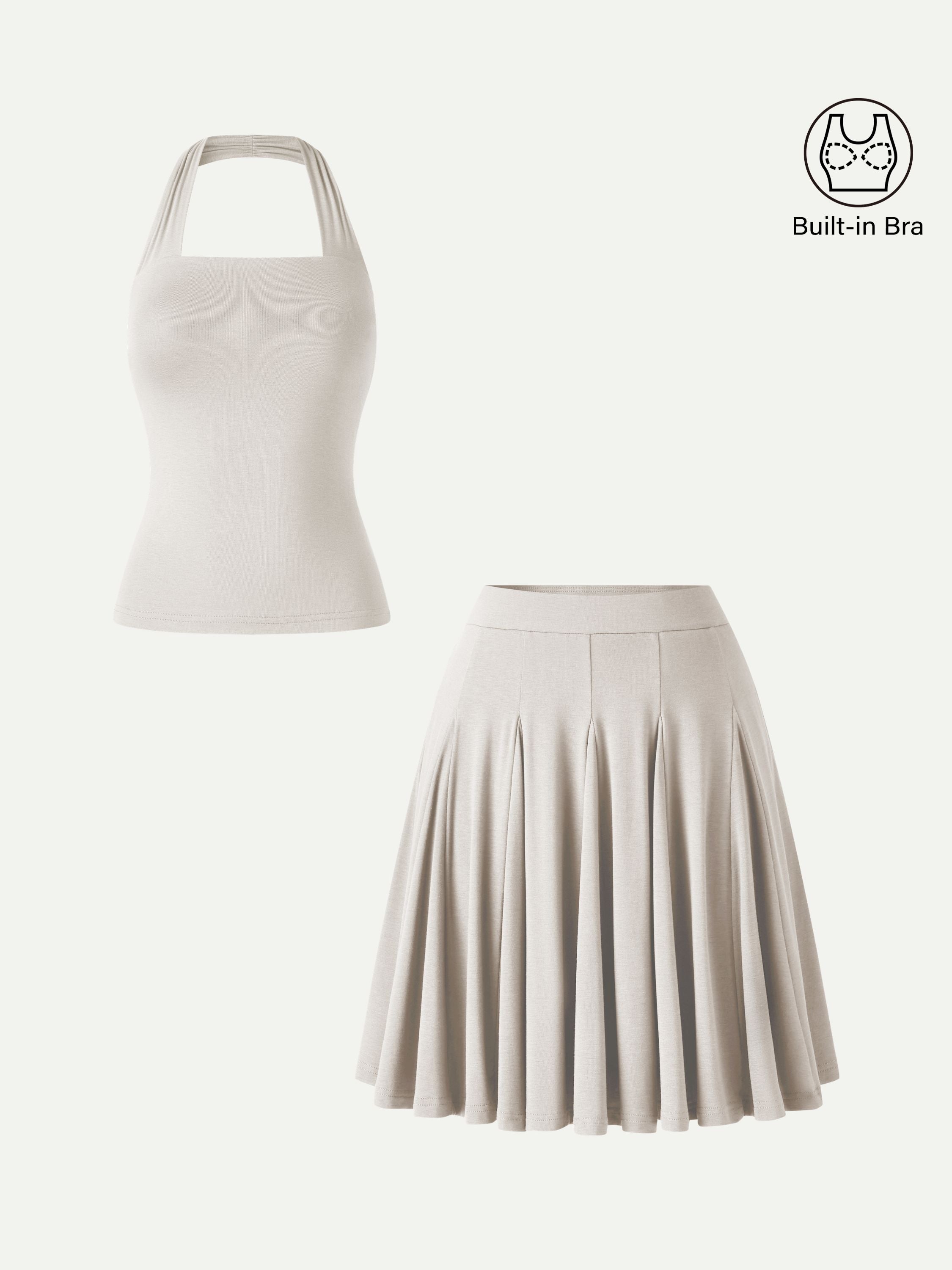 OGLmove Halter Going-Out Bra Top & Knee-Length Flare Skirt Set