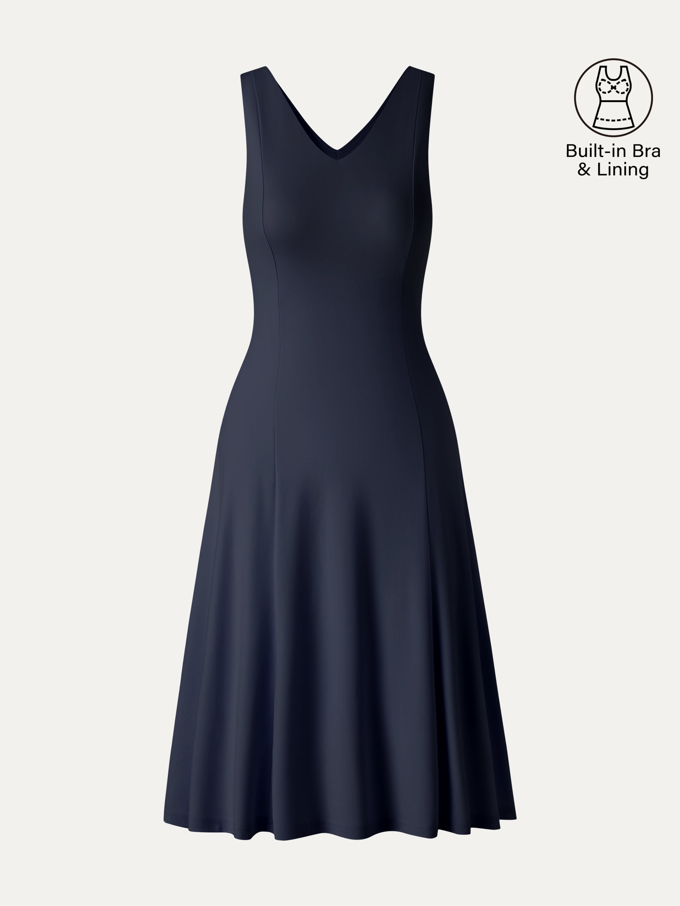 OGLmove Stretch Ponte V-Neck A-Line Midi Bra Dress