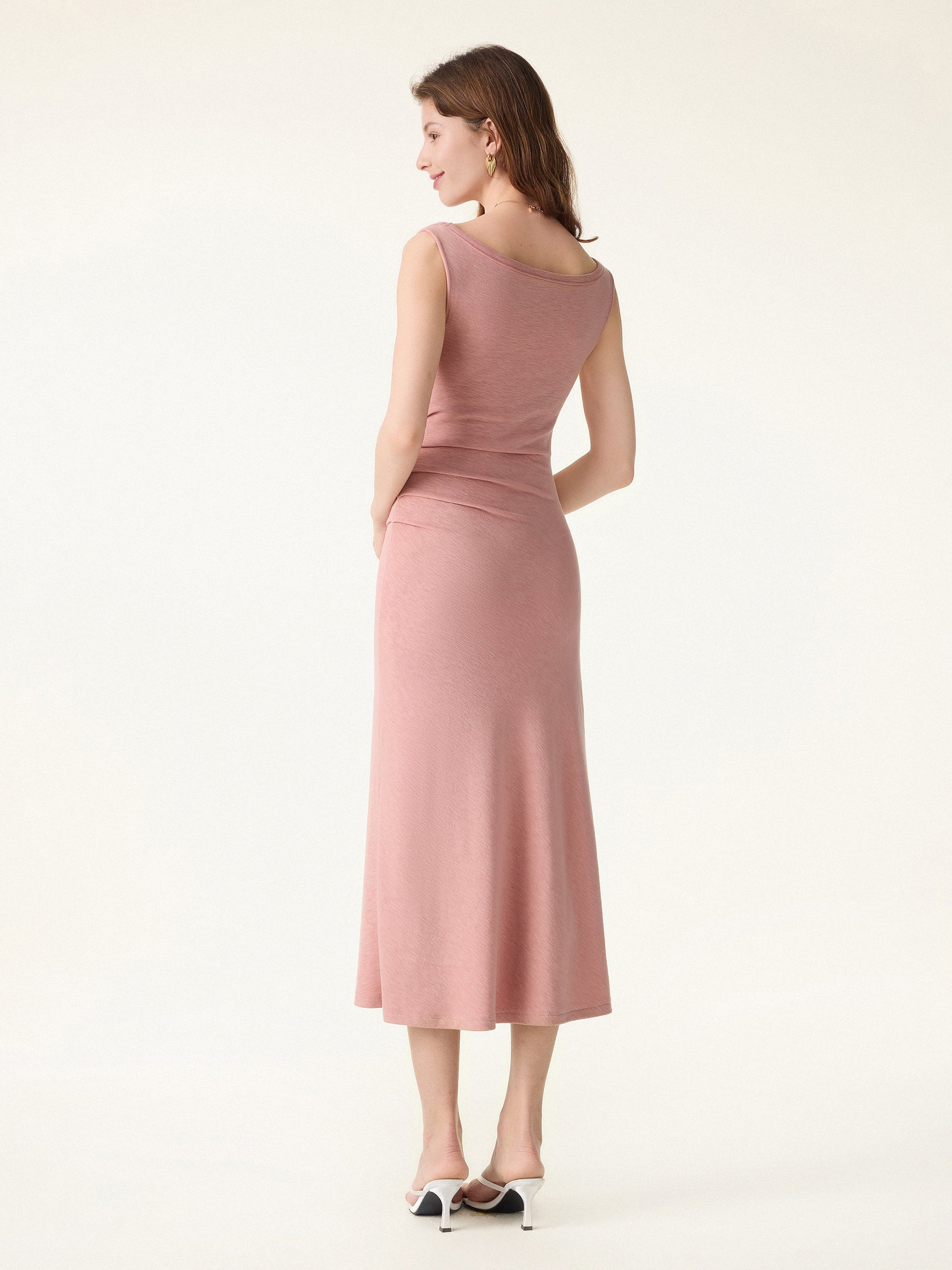 OGLmove Women's Boatneck Tucked Fit-and-Flare Midi Bra Dress