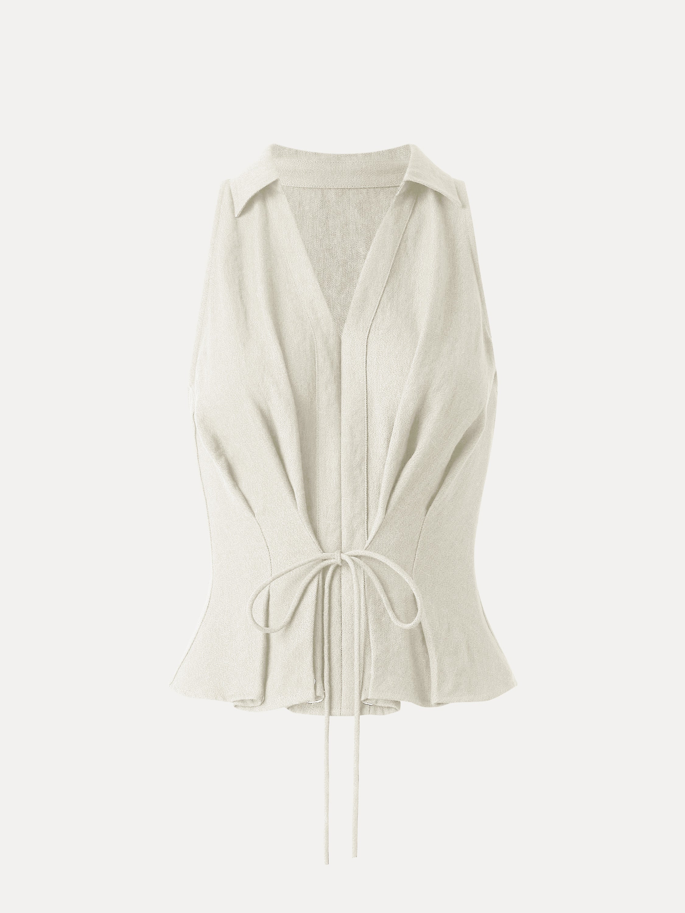 OGLmove Collared V-Neck Pleated Sleeveless Top with Drawstring