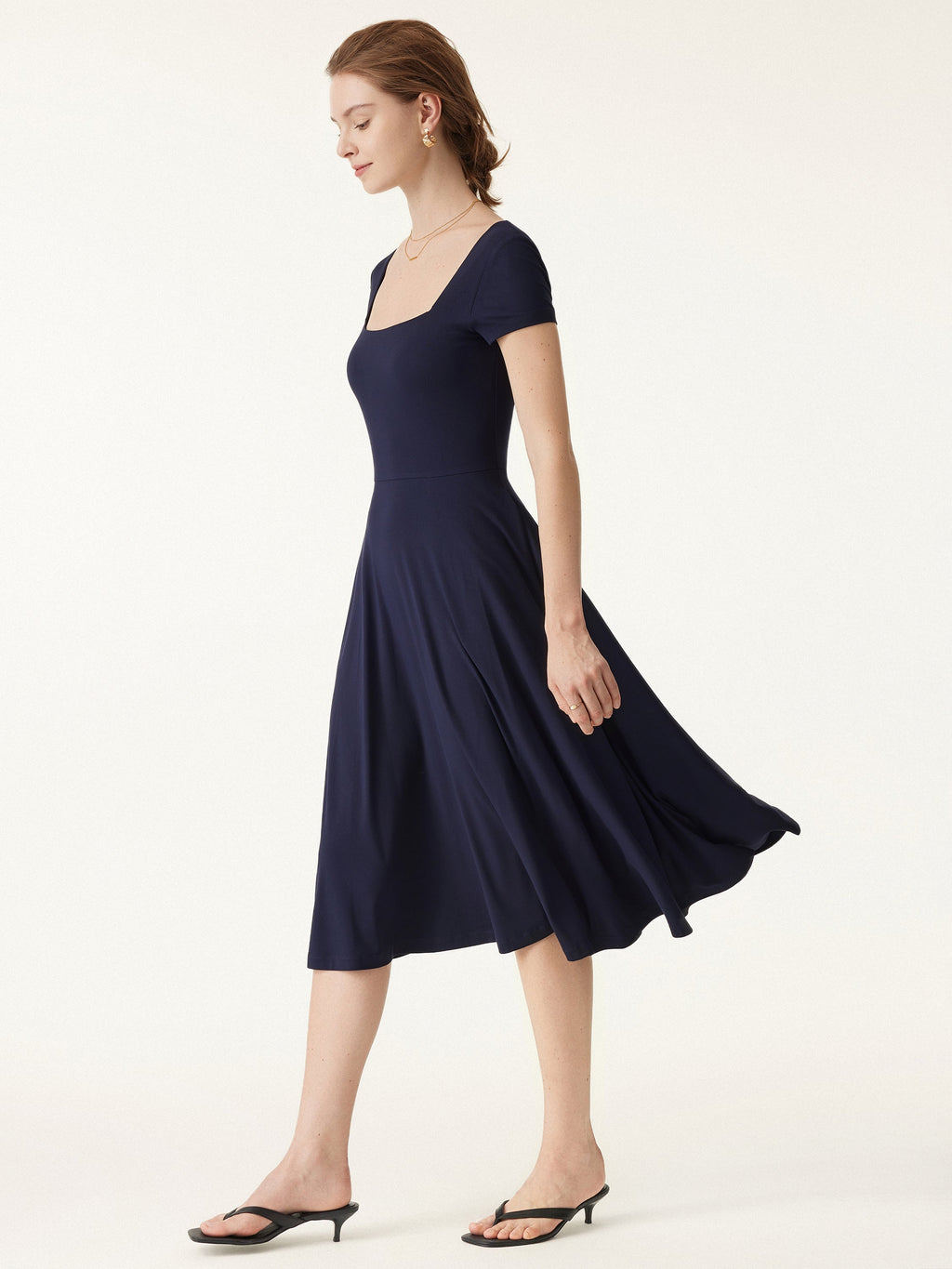 OGLmove Women's Flowy Square Neck Short Sleeve Midi Bra Dress