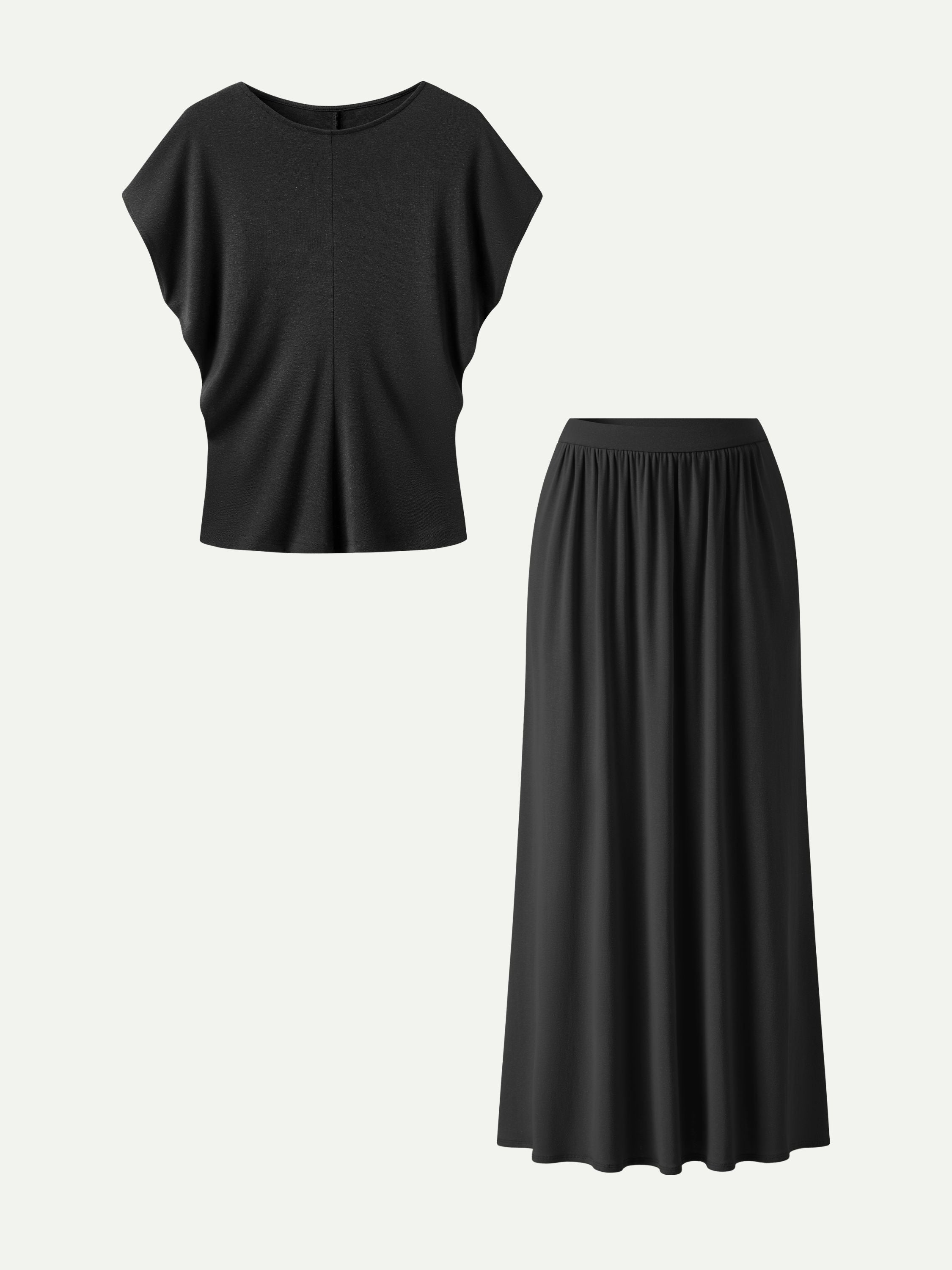 OGLmove Round Neck Top & A-Line Maxi Skirt Set with Pockets