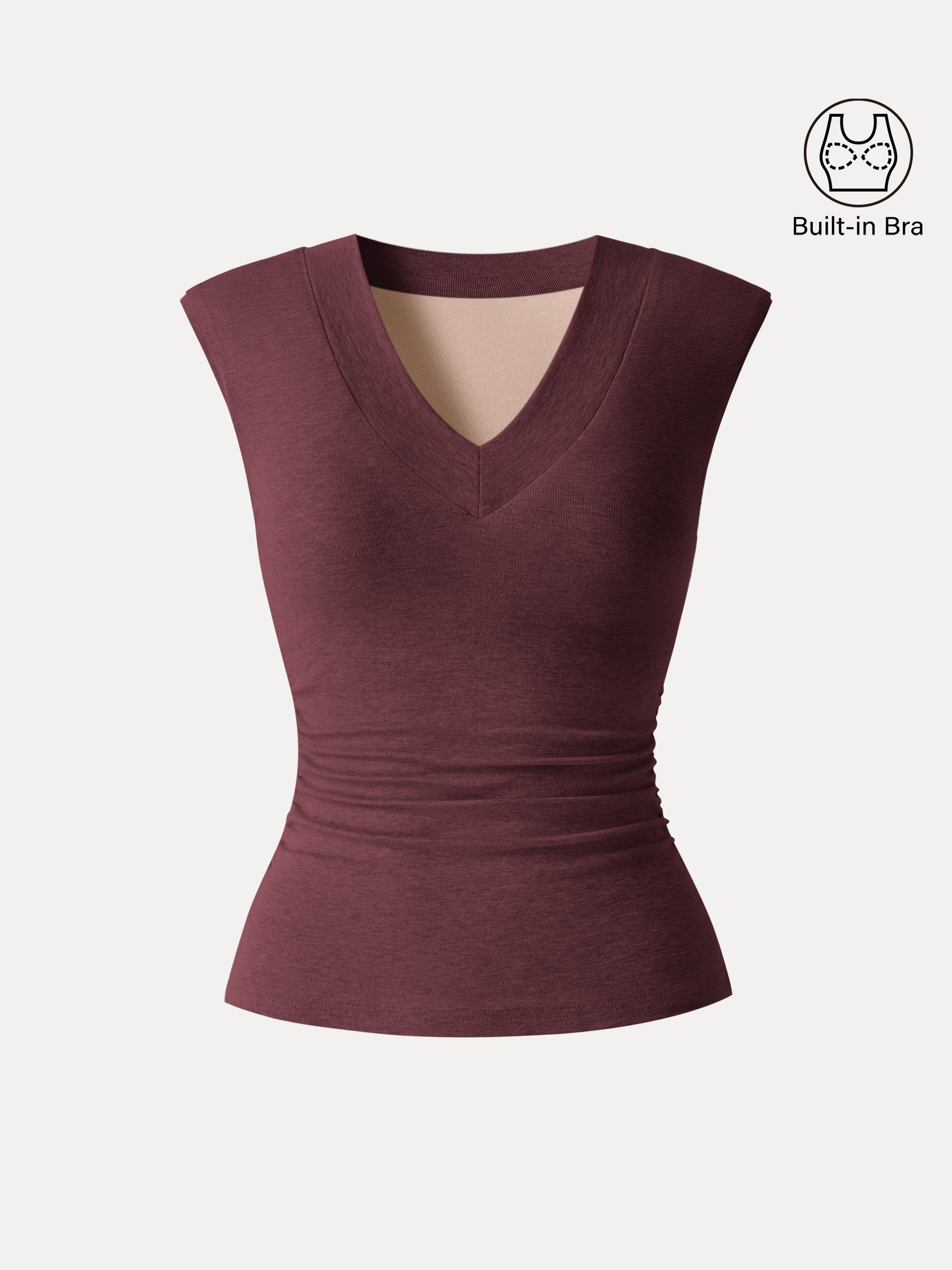OGLmove Women's V-Neck Wide Shoulder Ruched Bra Top