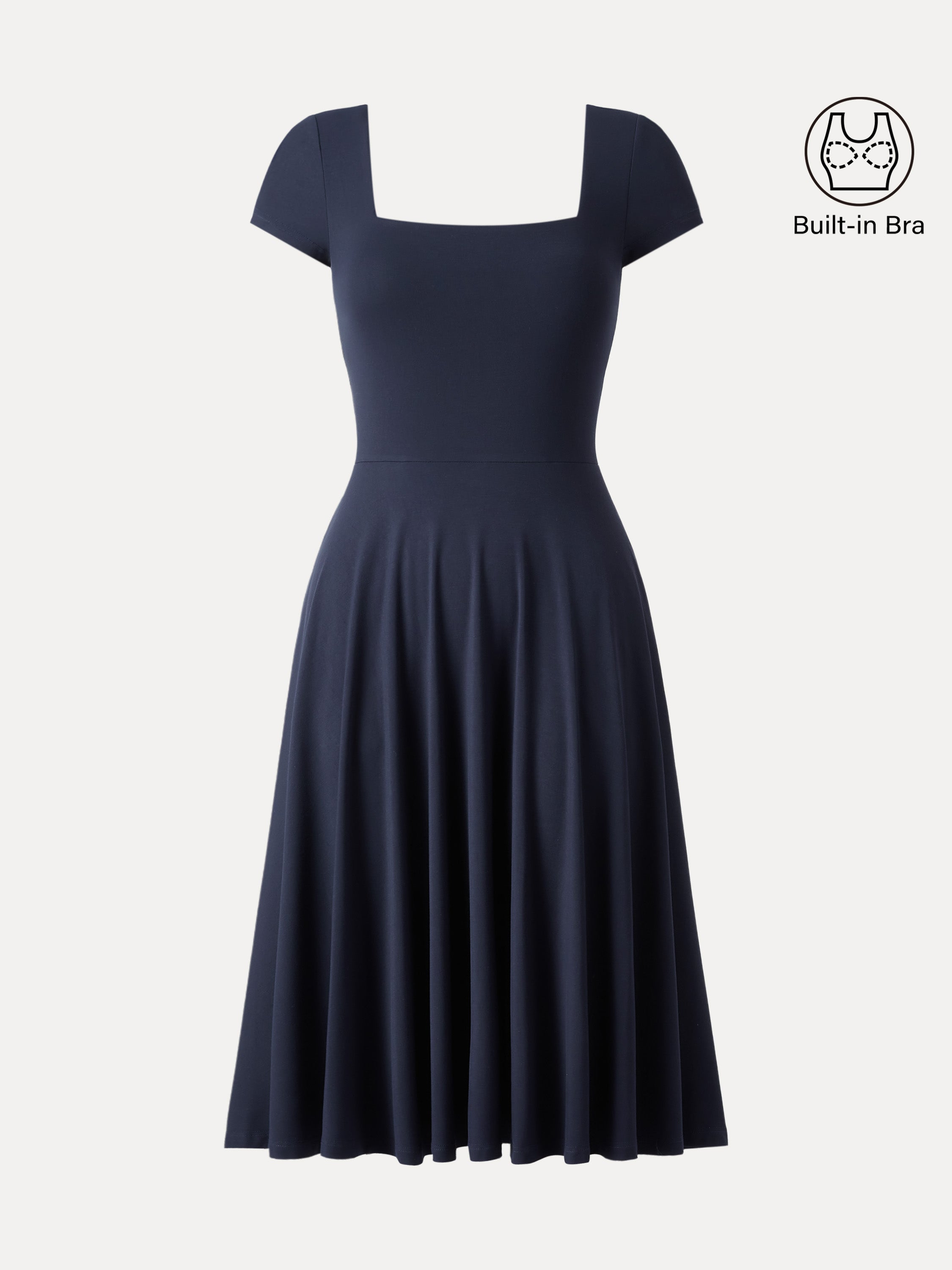 OGLmove Women's Flowy Square Neck Short Sleeve Midi Bra Dress