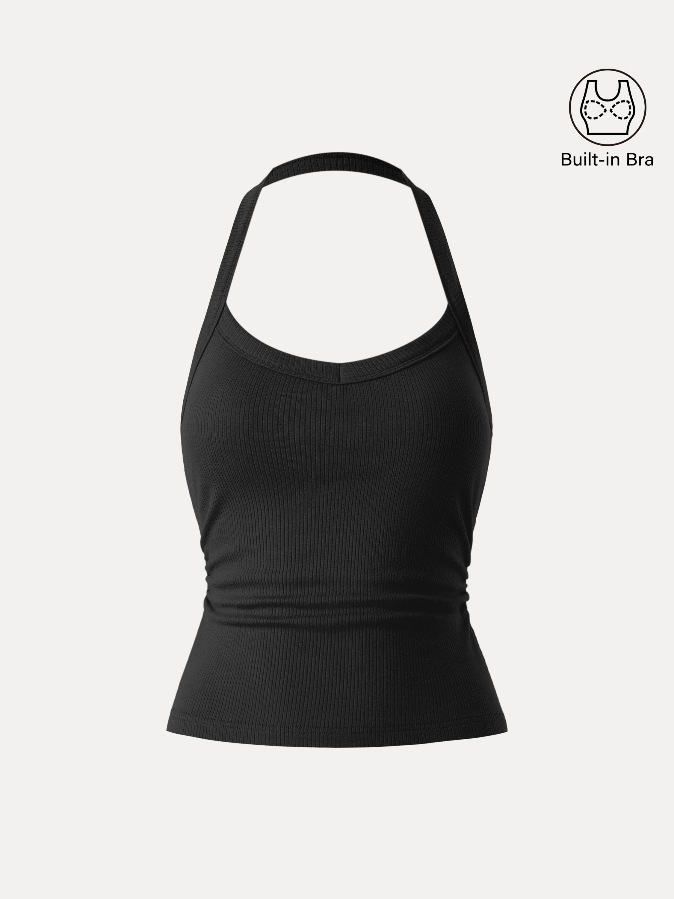 OGLmove Halter Neck Side Ruched Ribbed Bra Tank