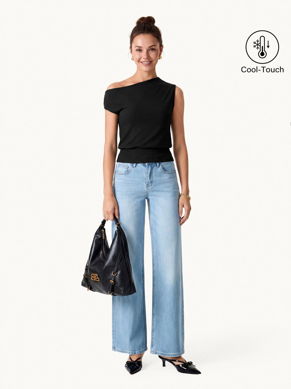 OGLmove Asymmetrical Shoulder Banded Hem Top