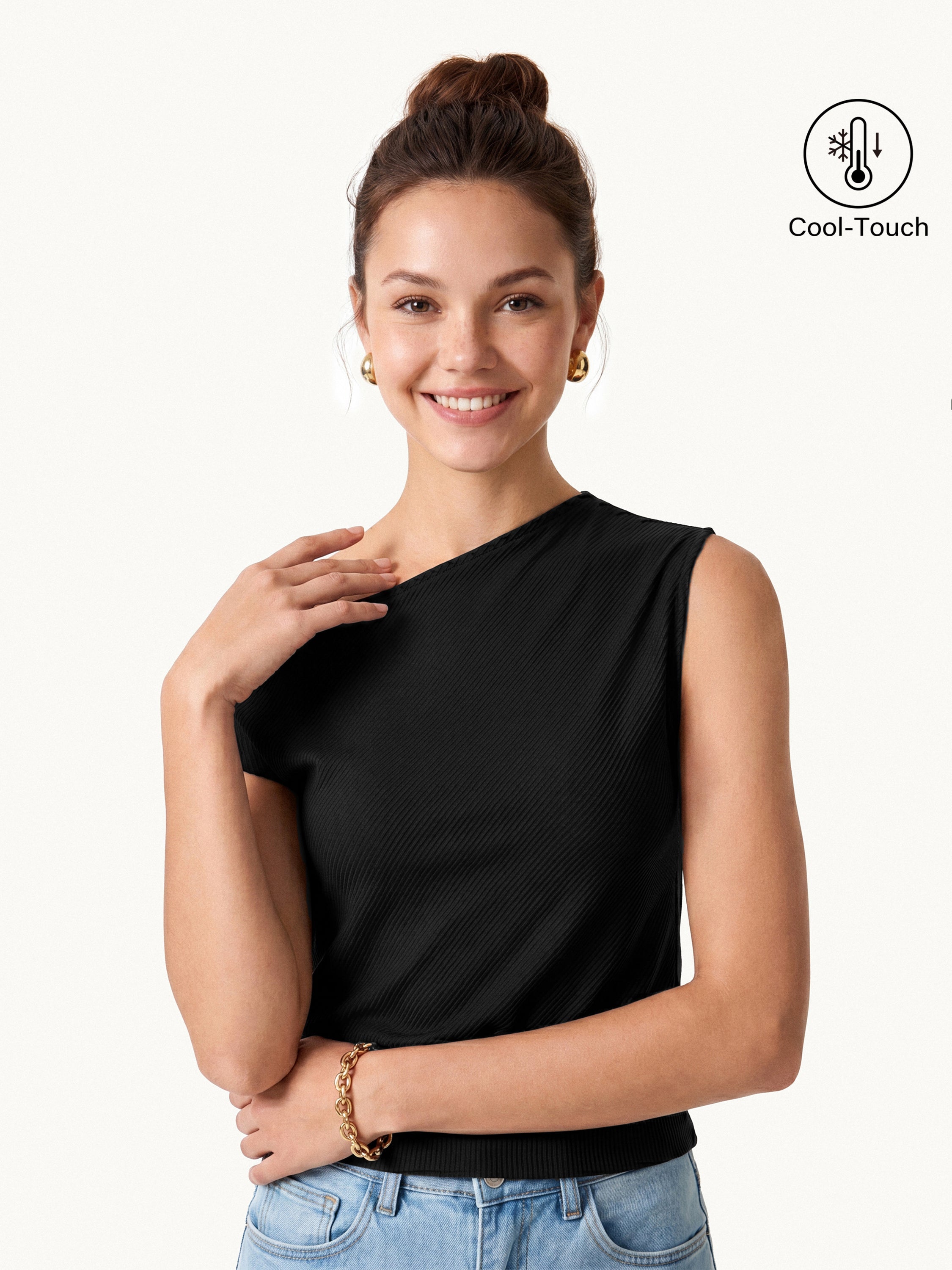 OGLmove Asymmetrical Shoulder Banded Hem Top