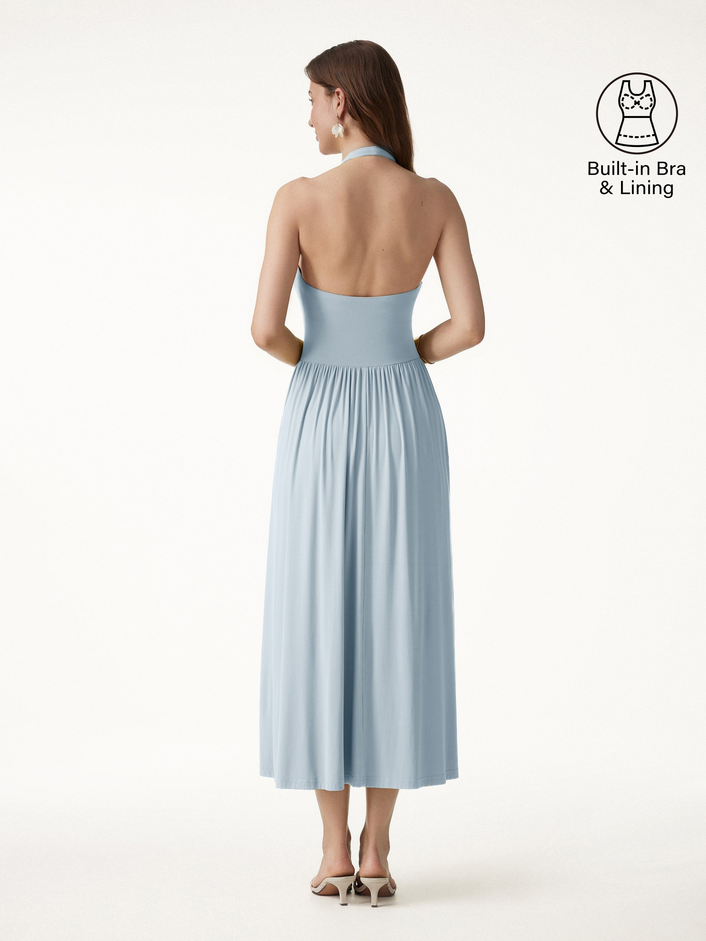 OGLmove SkinKiss Halter Ruched Midi Bra Dress with Pockets
