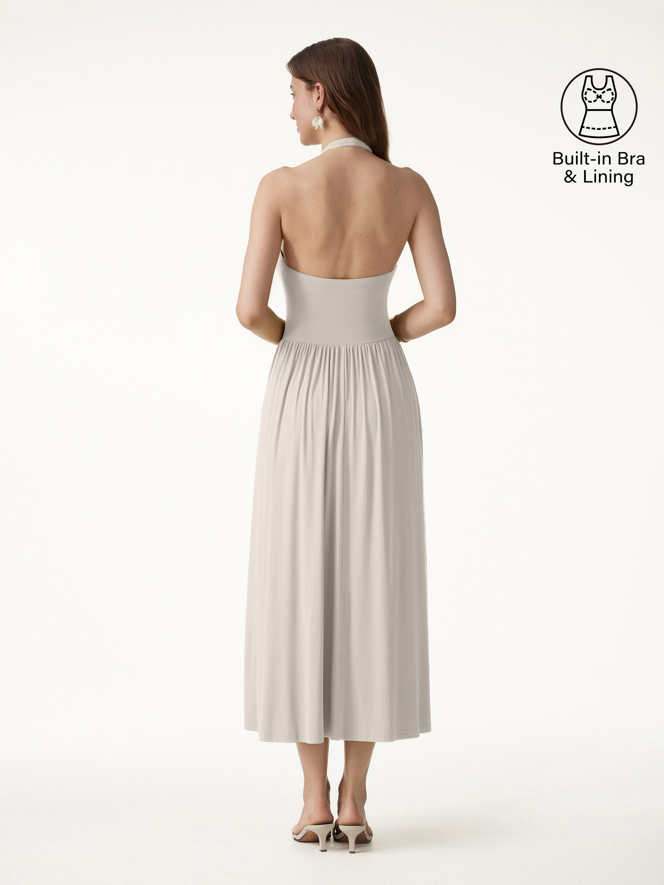 OGLmove SkinKiss Halter Ruched Midi Bra Dress with Pockets