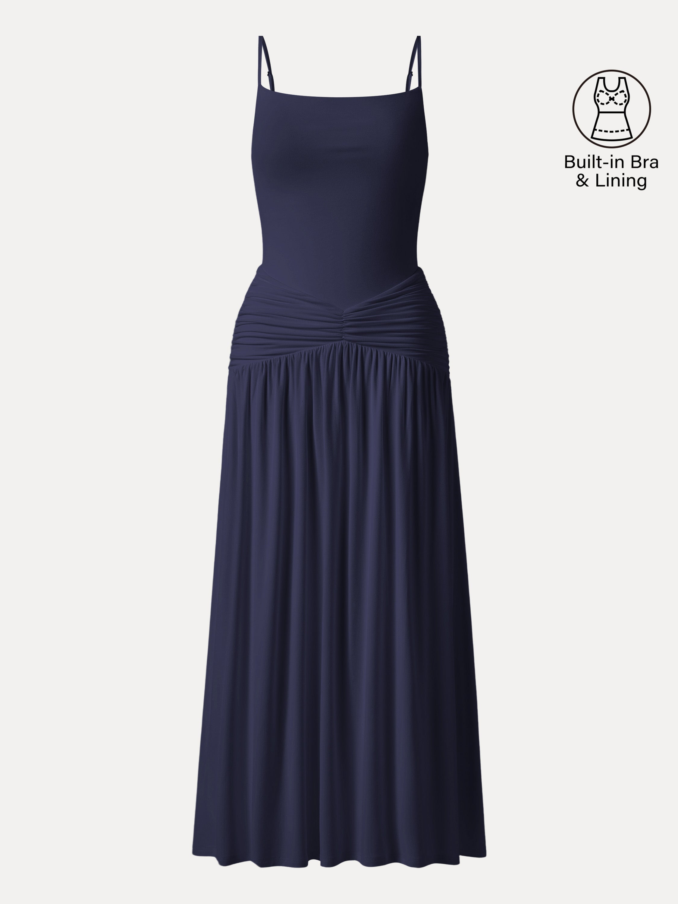 OGLmove Not-See-Thru Spaghetti Gathered Maxi Bra Dress
