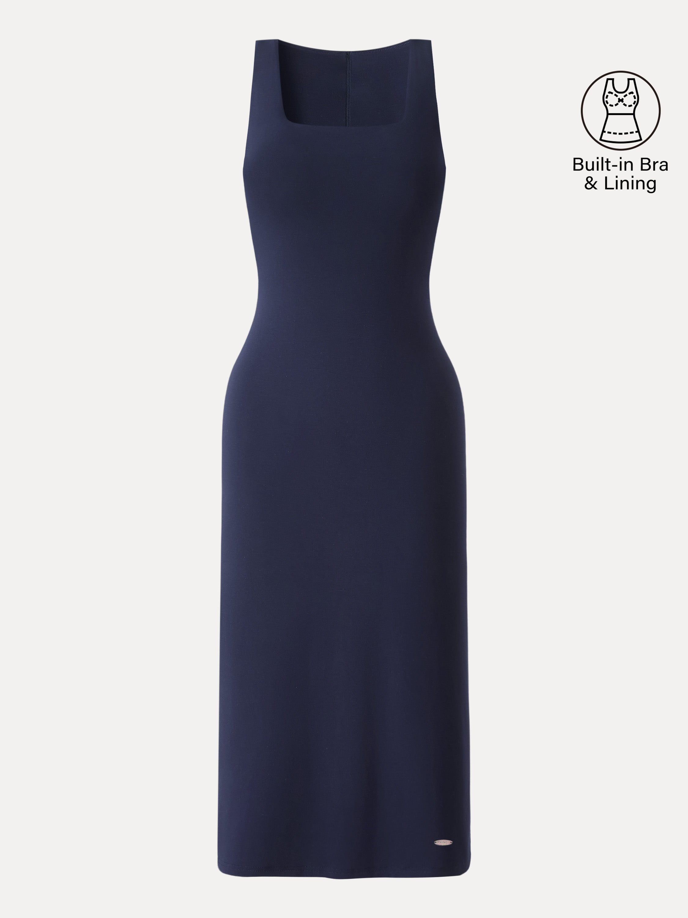 OGLmove Women's Back Smoothing Bandless Square Neck Midi Bra Dress