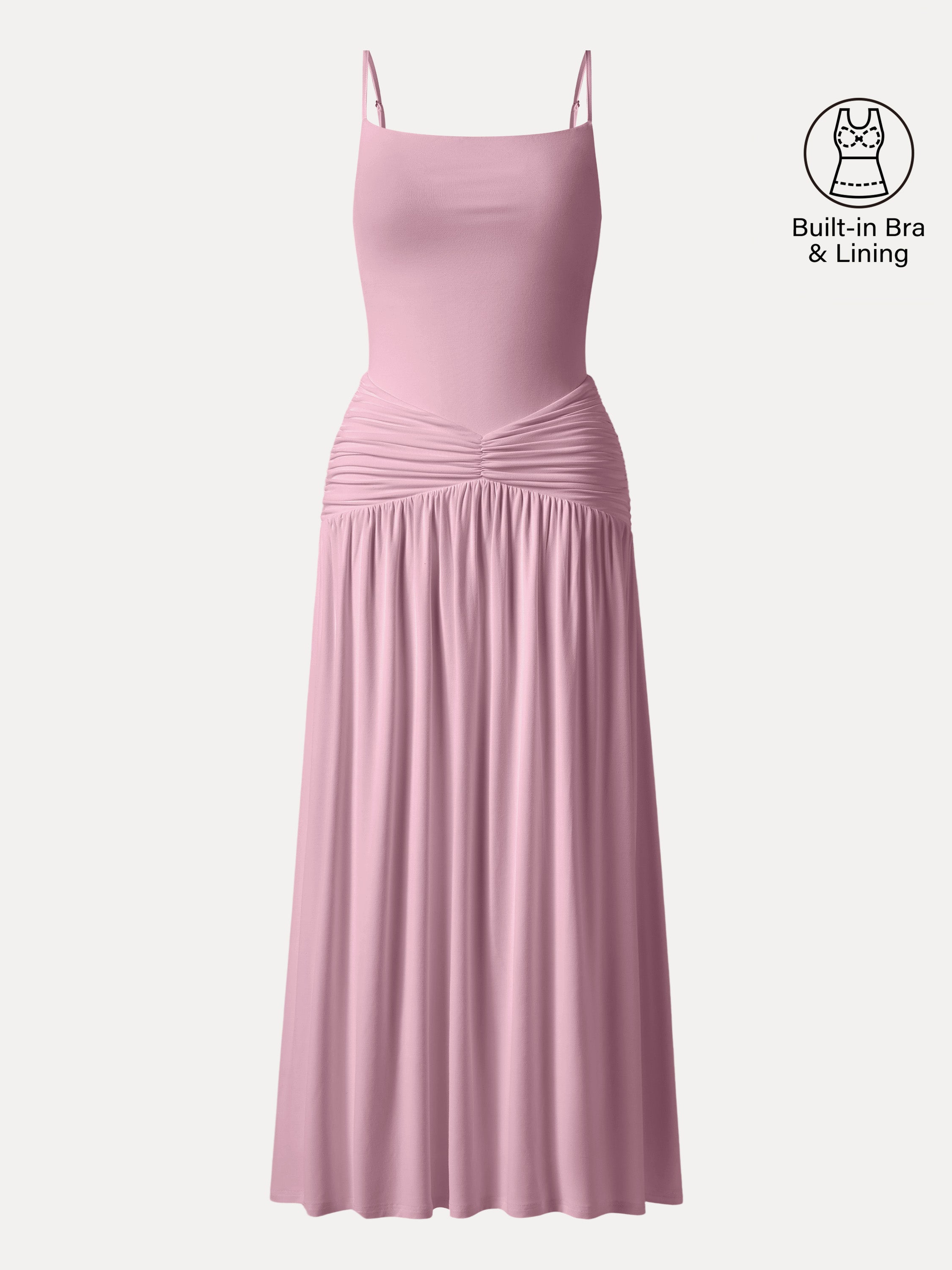 OGLmove Not-See-Thru Spaghetti Gathered Maxi Bra Dress