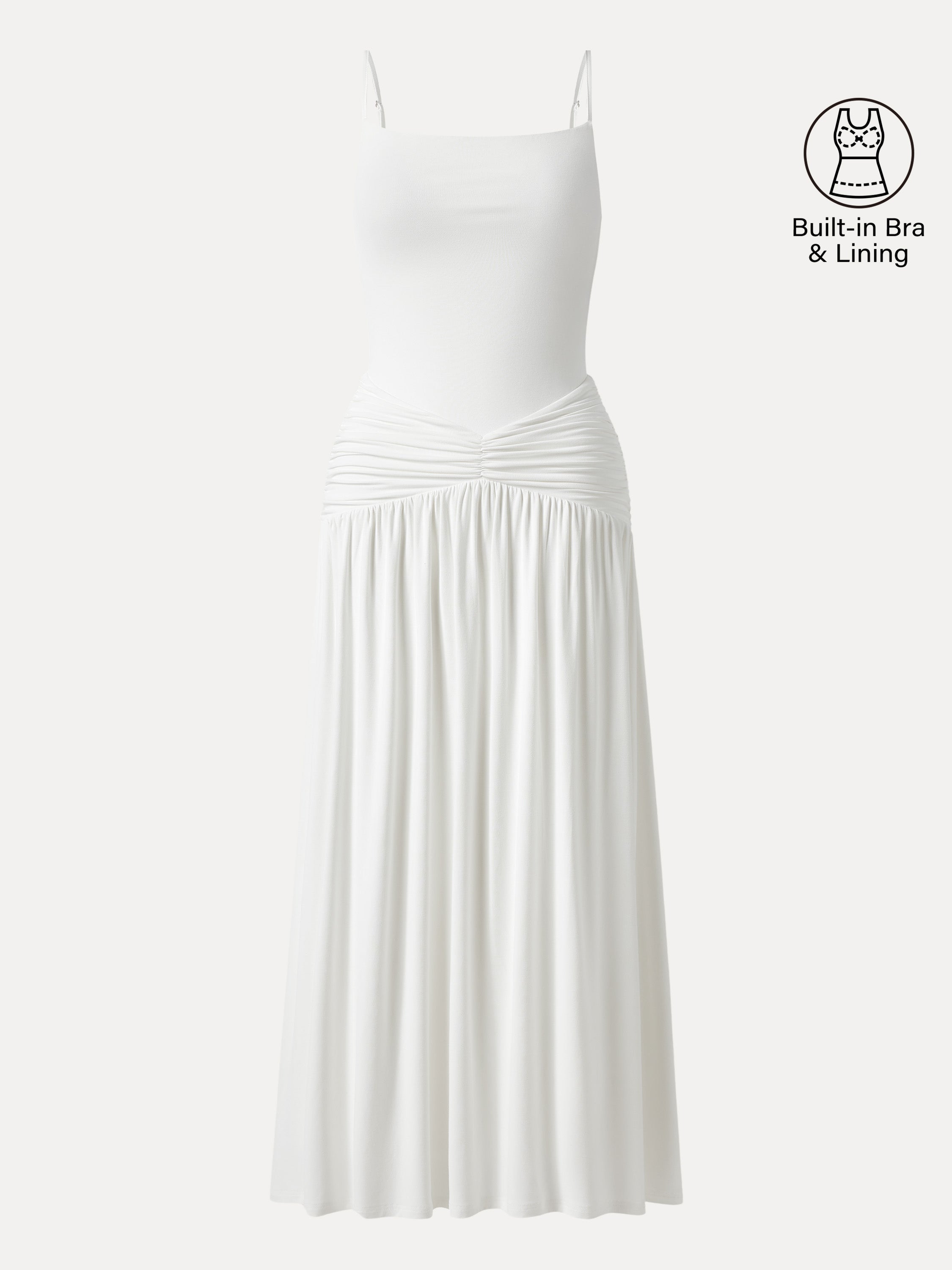 OGLmove Not-See-Thru Spaghetti Gathered Maxi Bra Dress