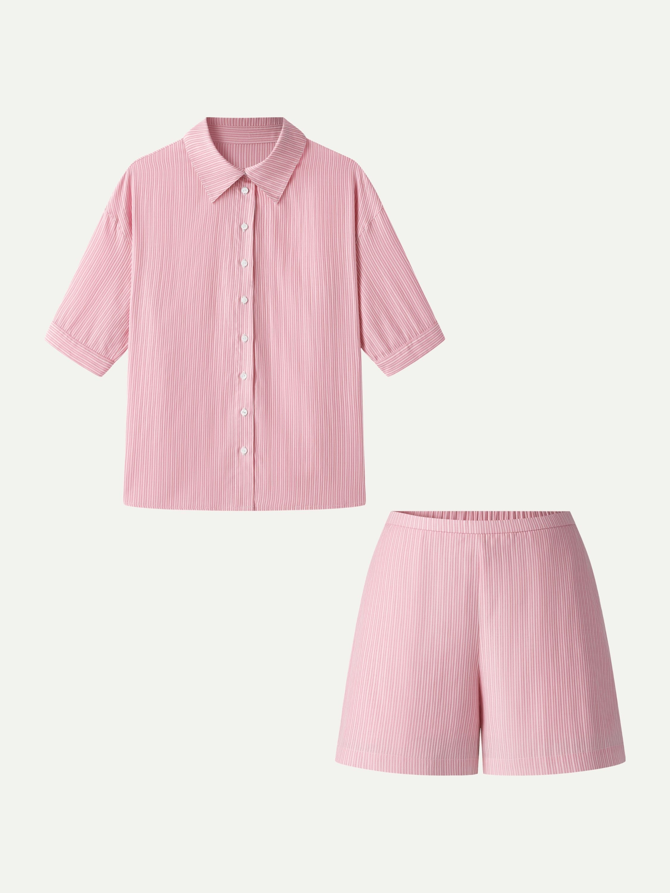 OGLmove BreezeEasy Striped 2-Piece Collared Shirt and Shorts Set