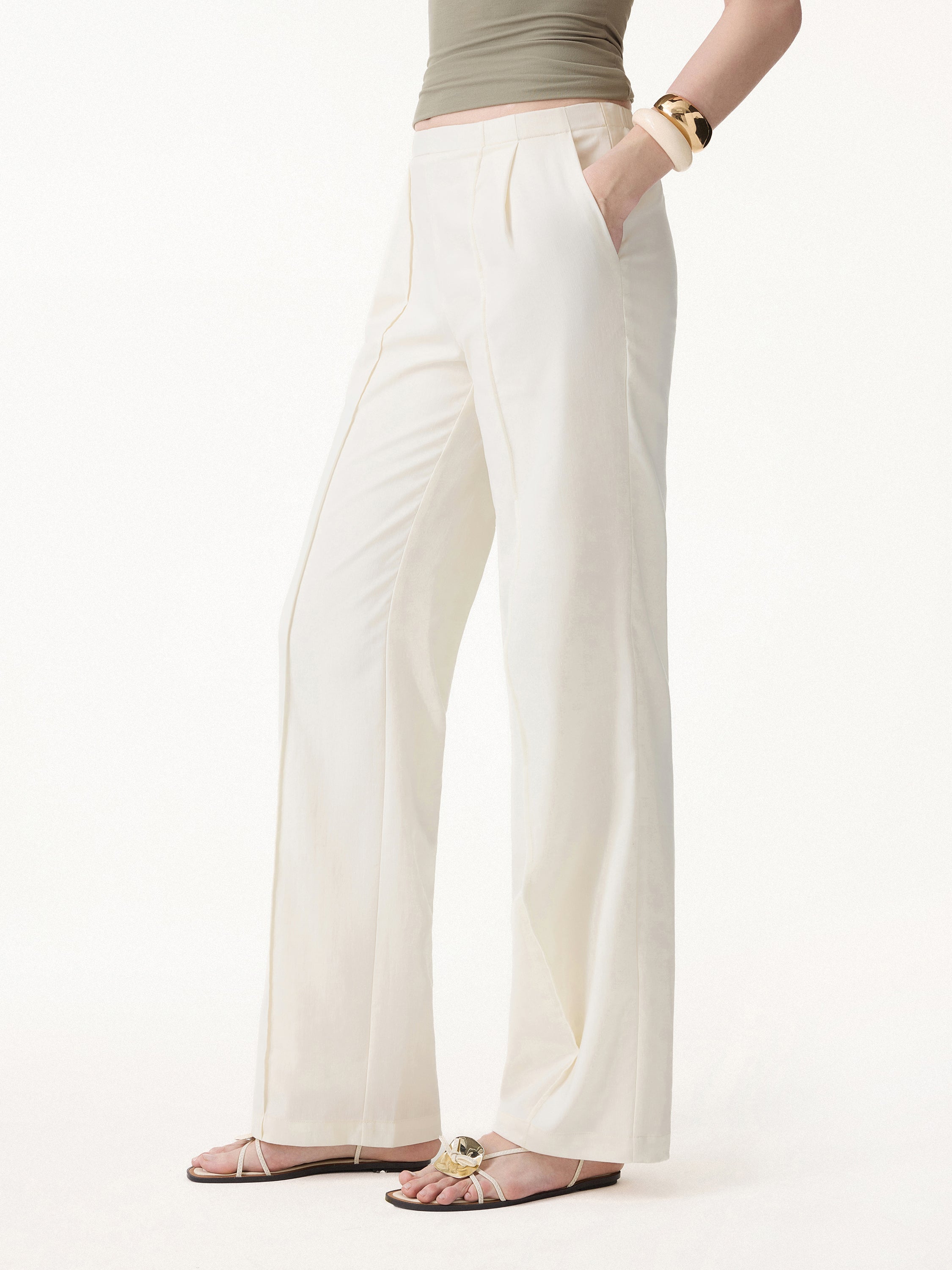 OGLmove Lyocell-Linen Pintuck Wide Leg Vacay Pant