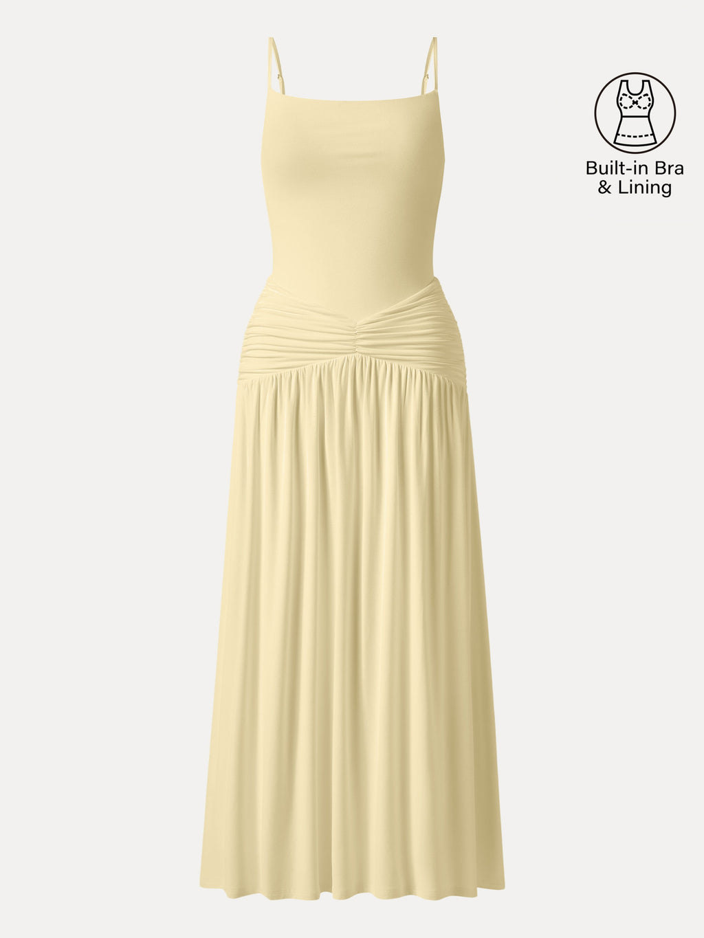 OGLmove Not-See-Thru Spaghetti Gathered Maxi Bra Dress