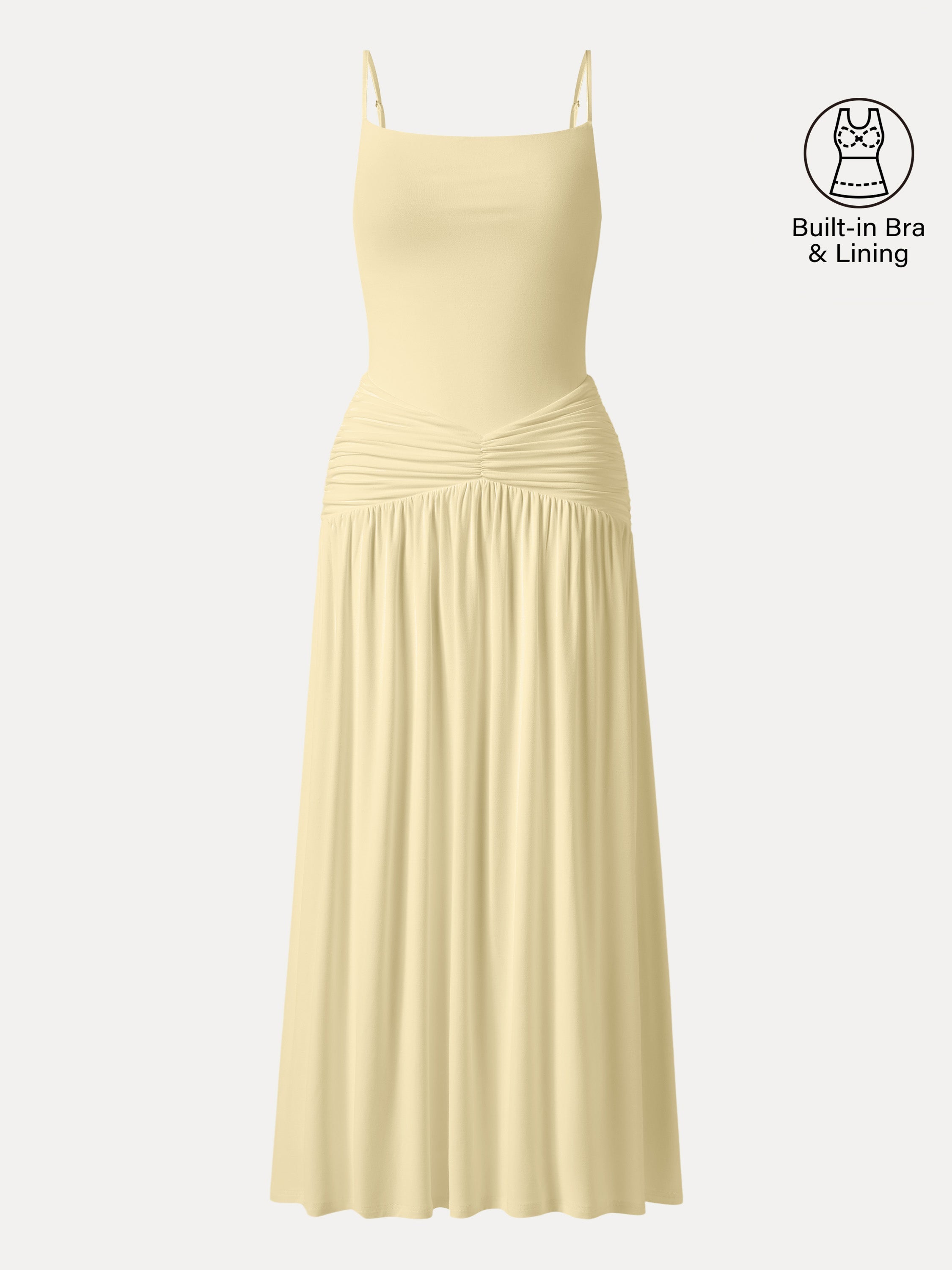 OGLmove Not-See-Thru Spaghetti Gathered Maxi Bra Dress