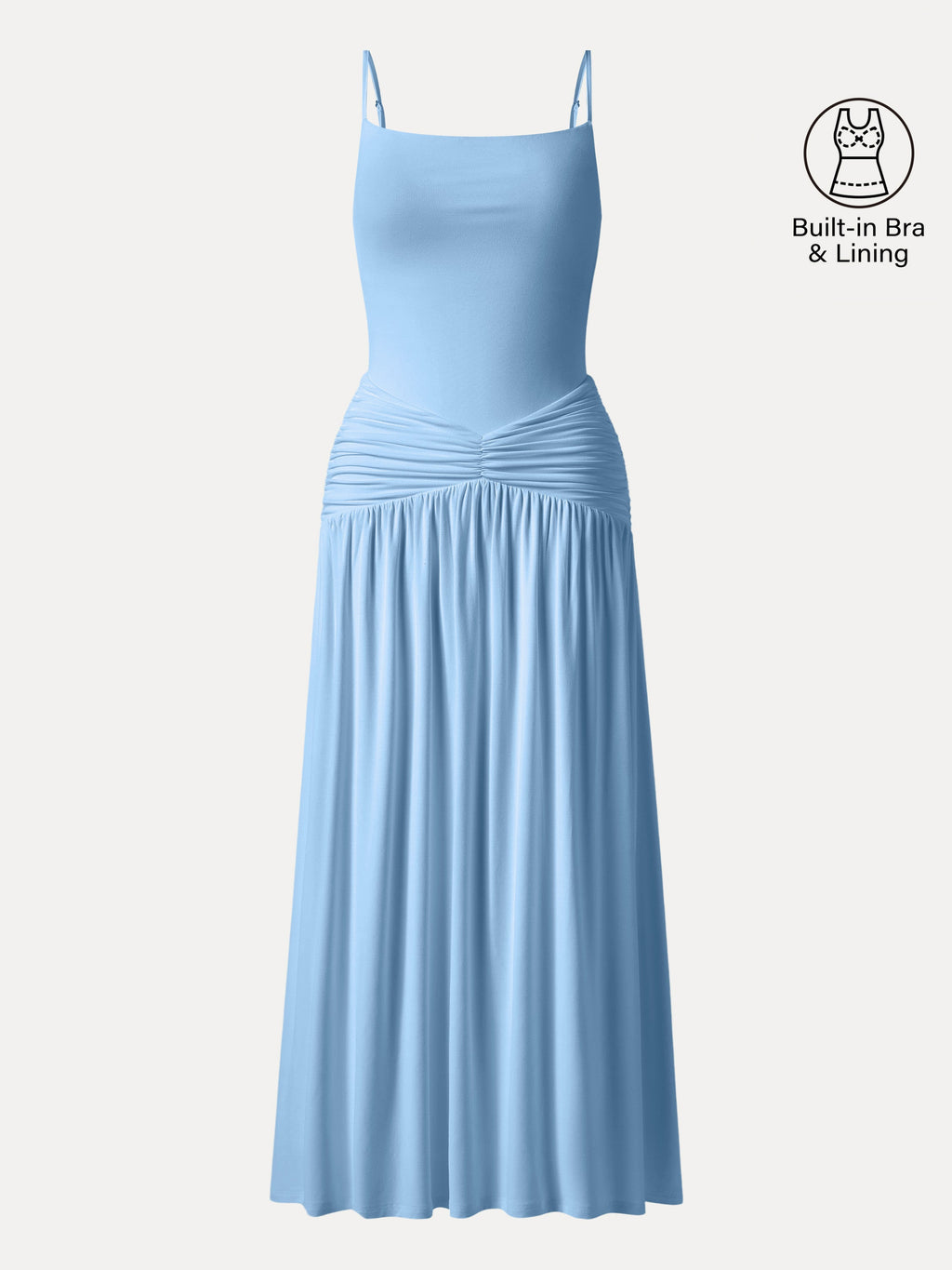 OGLmove Not-See-Thru Spaghetti Gathered Maxi Bra Dress