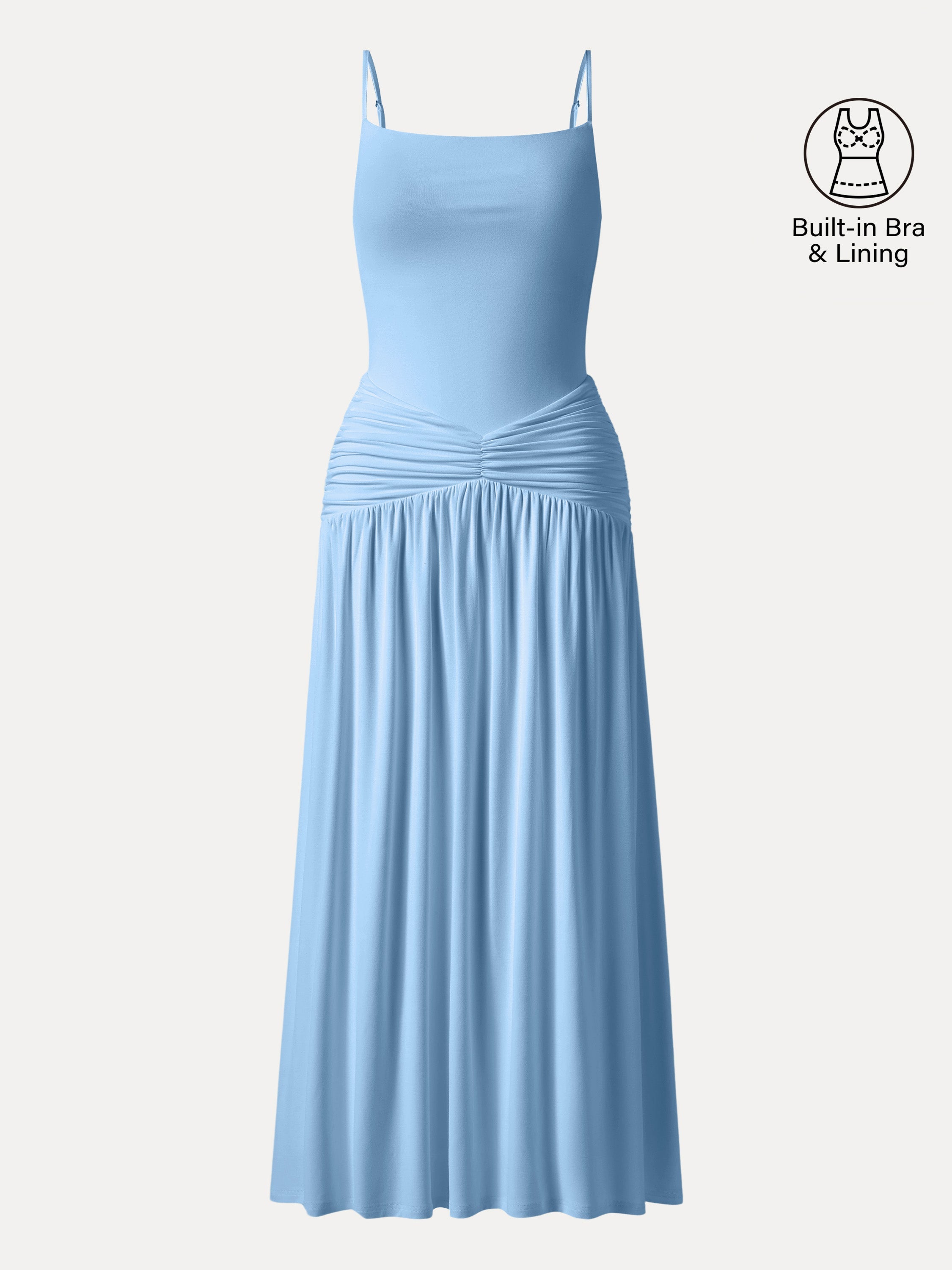 OGLmove Not-See-Thru Spaghetti Gathered Maxi Bra Dress