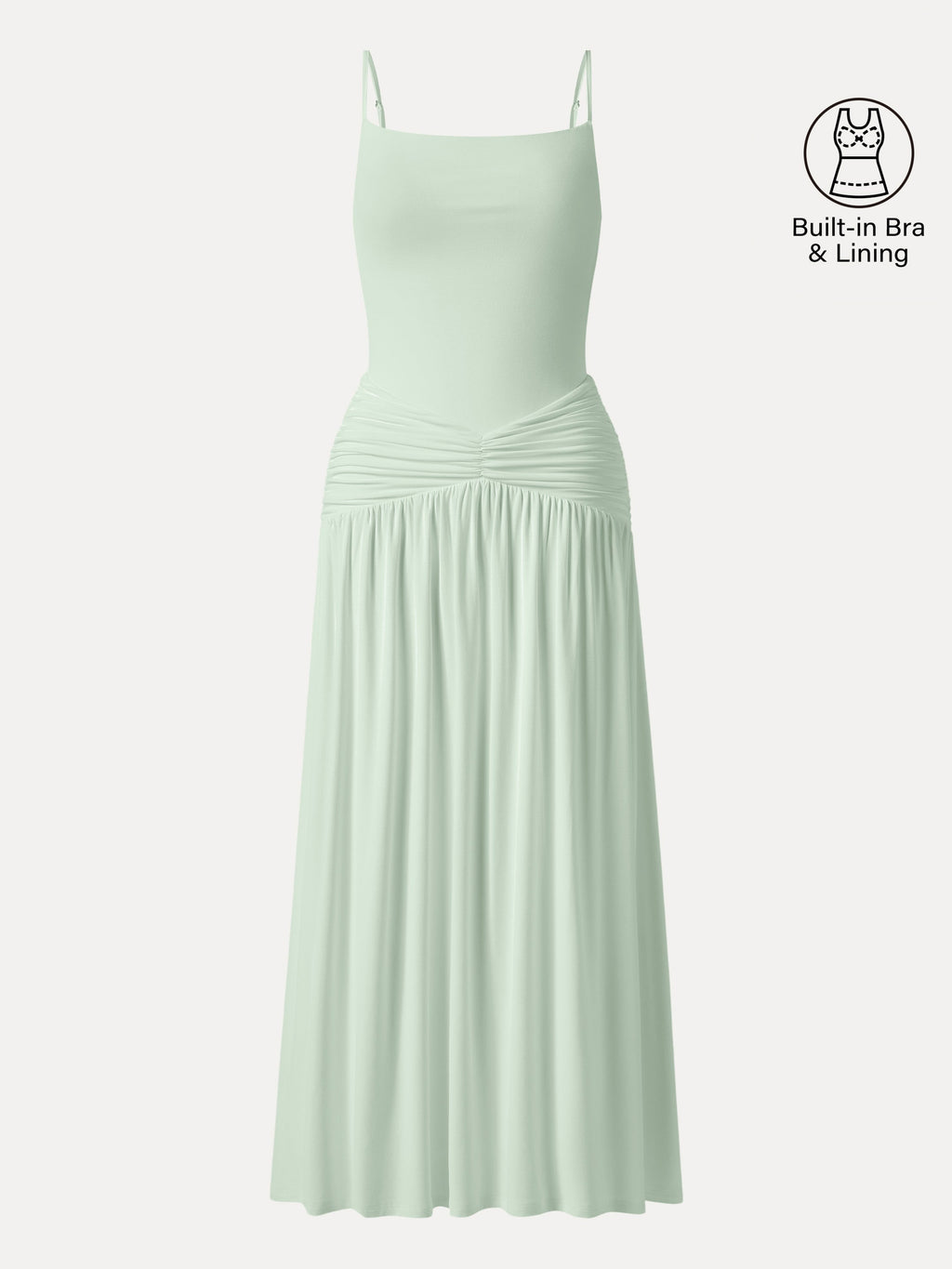OGLmove Not-See-Thru Spaghetti Gathered Maxi Bra Dress