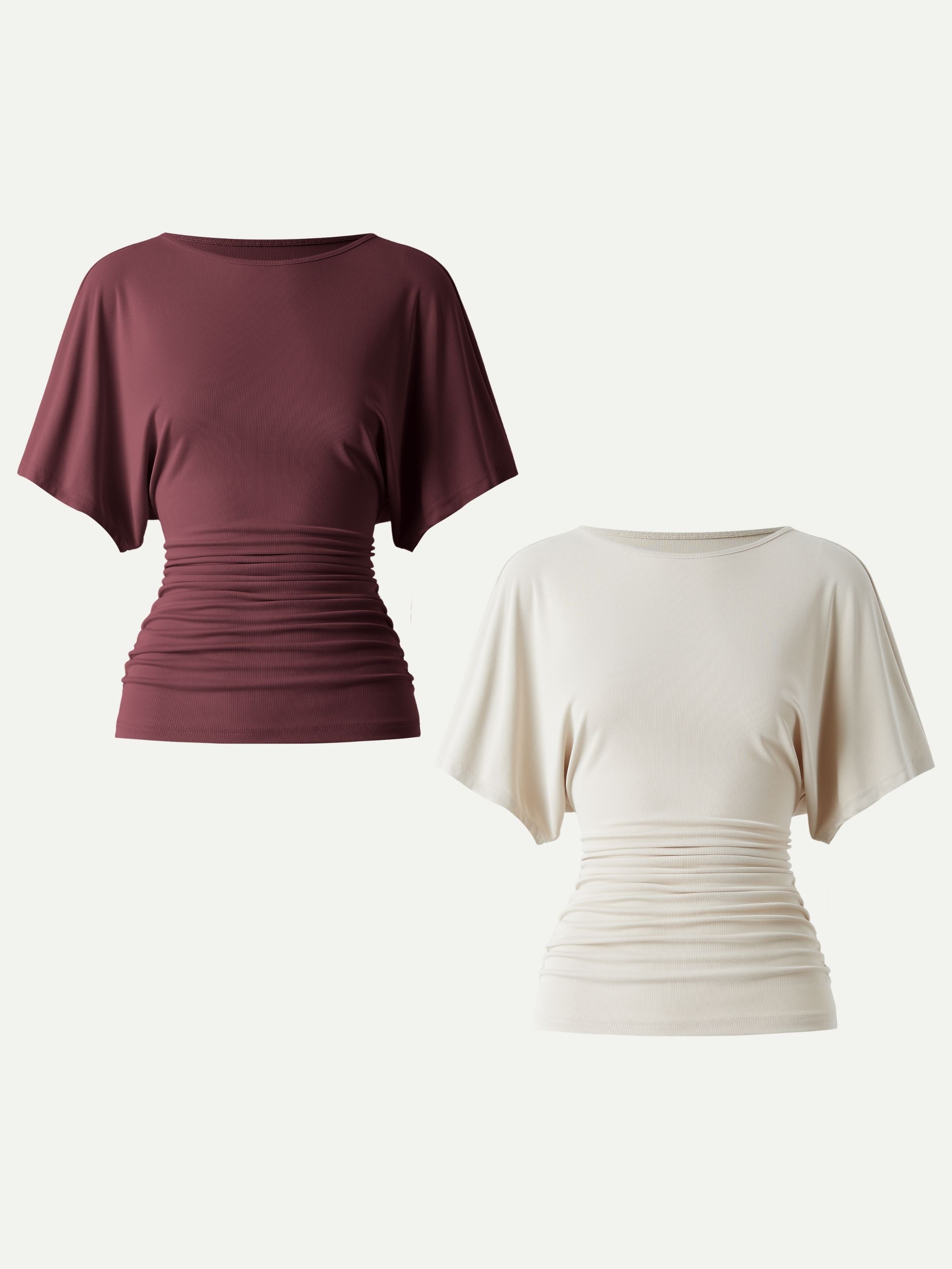 OGLmove Boatneck Batwing Sleeve Side Ruched Top